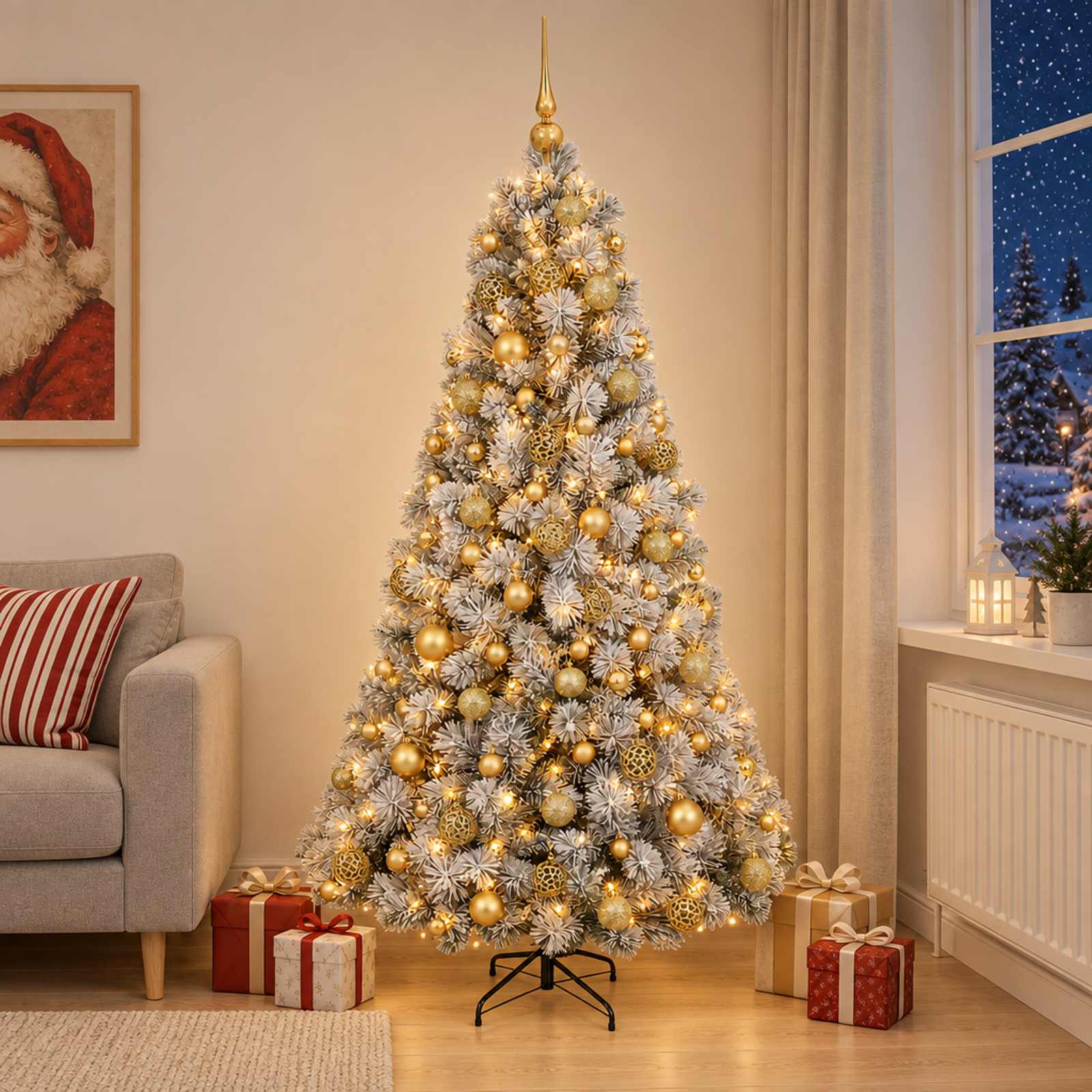 Umetna božična jelka z bučko 180 cm 300 LED Toplo bela