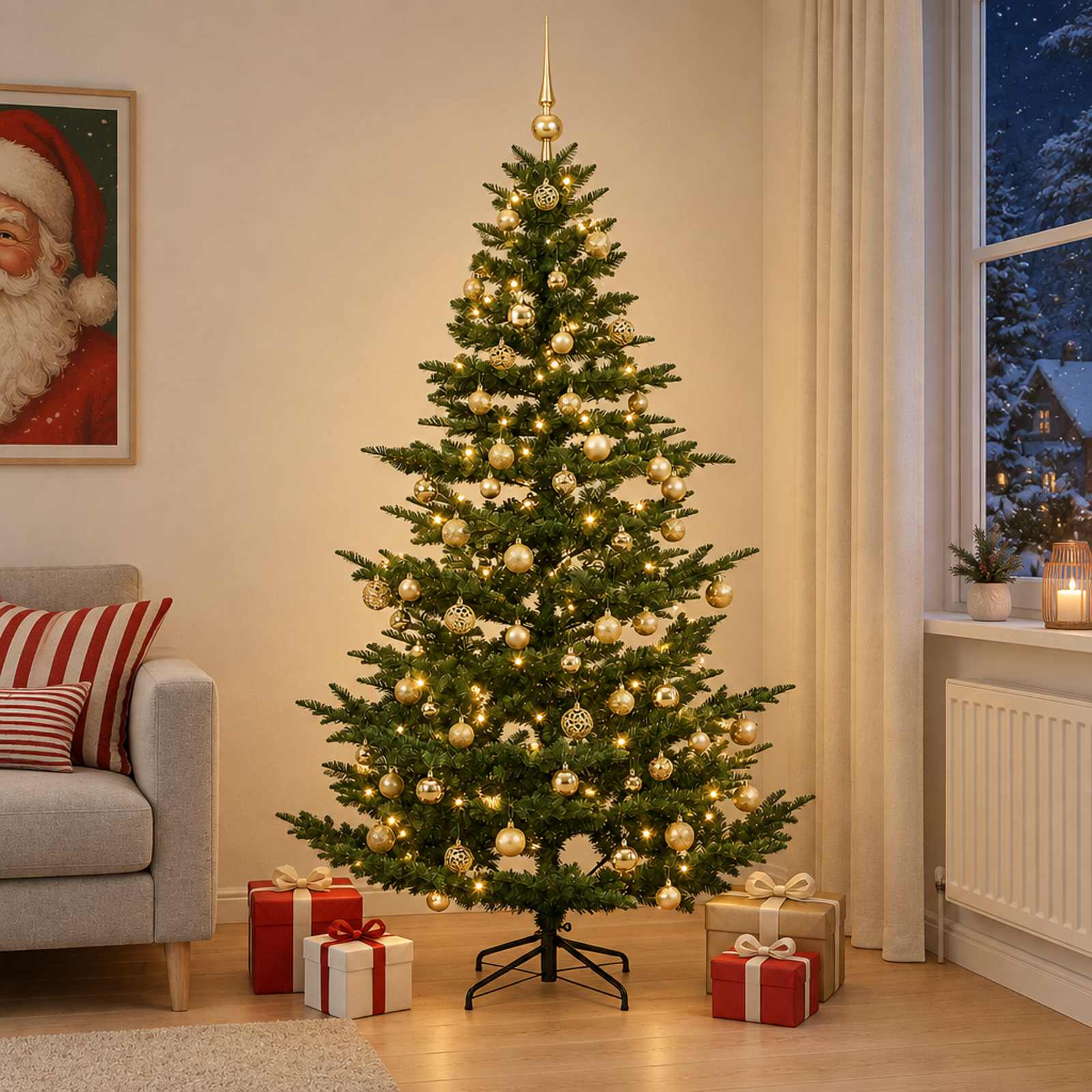 Umetna božična jelka z bučko 240 cm 300 LED Toplo bela
