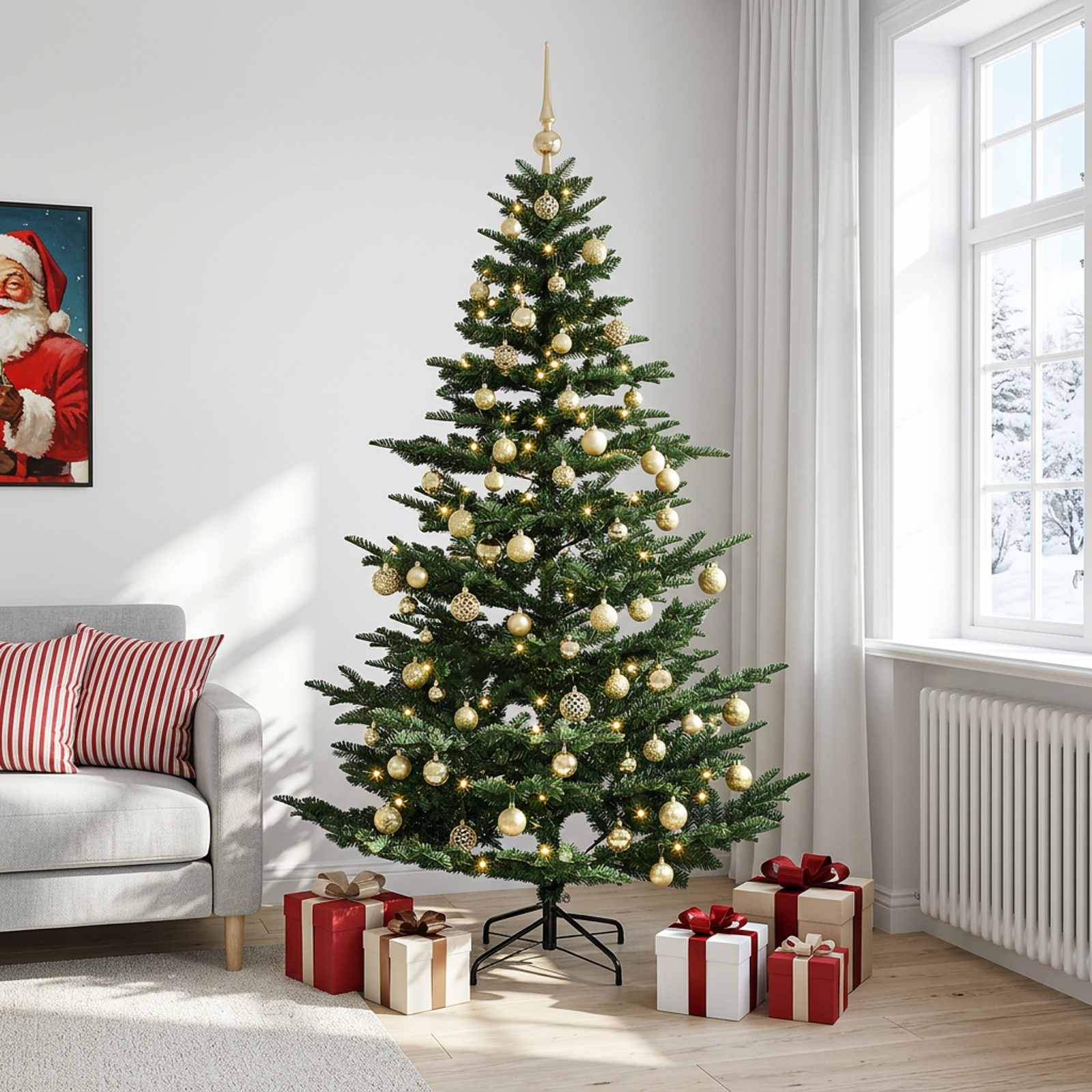 Umetna božična jelka z bučko 240 cm 300 LED Toplo bela