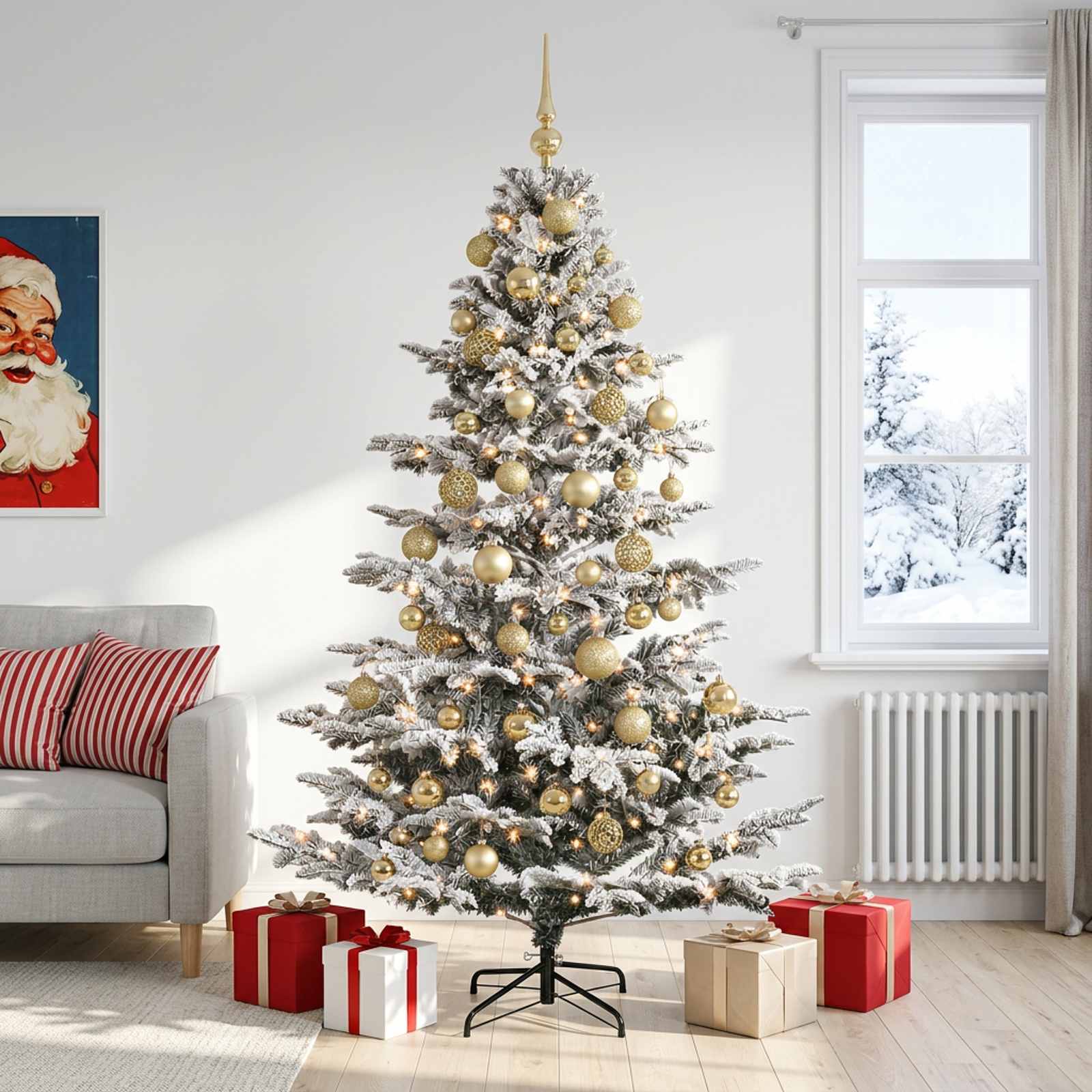 Umetna božična jelka z bučko 240 cm 300 LED Toplo bela
