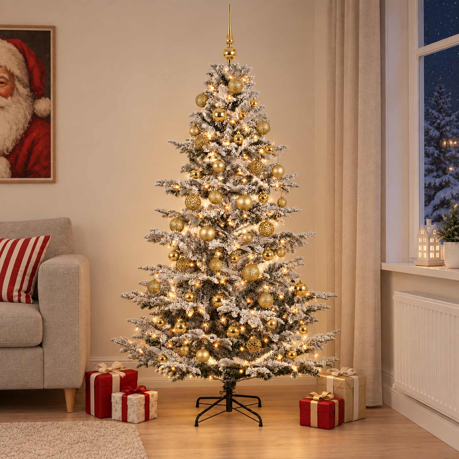 Umetna božična jelka z bučko 240 cm 300 LED Toplo bela