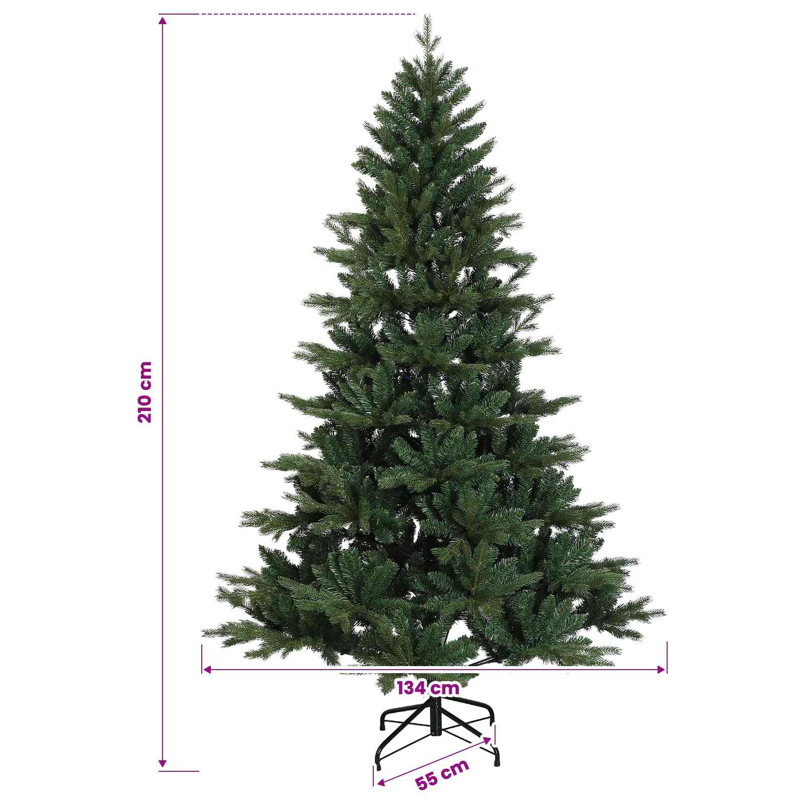 Umetna božična jelka z bučko 210 cm 300 LED Toplo bela