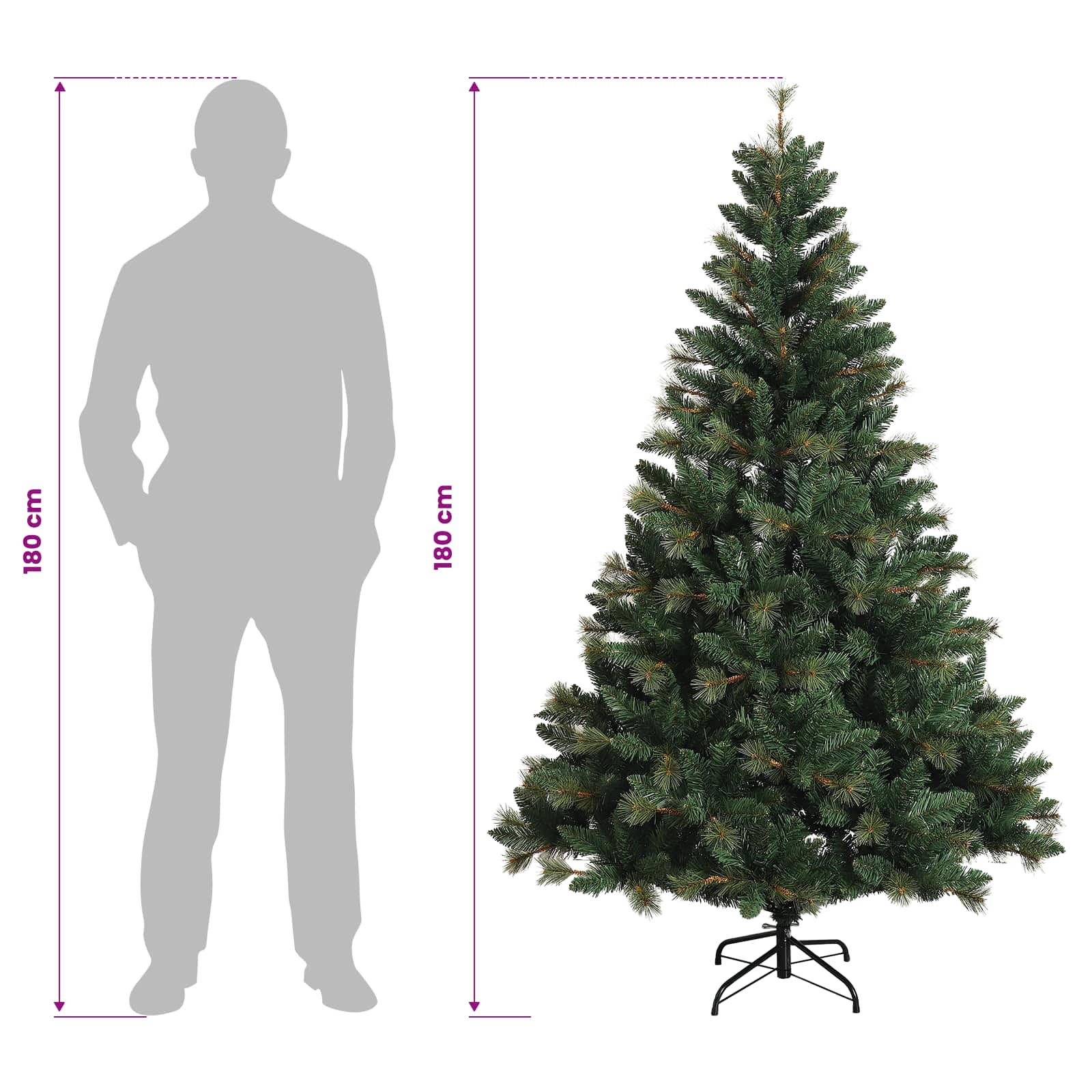 Umjetno božično drevo z okrasnimi kroglami 180 cm 300 LED