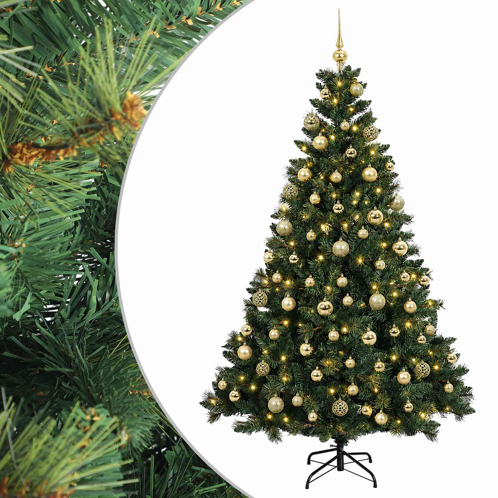 Umjetno božično drevo z okrasnimi kroglami 210 cm 300 LED
