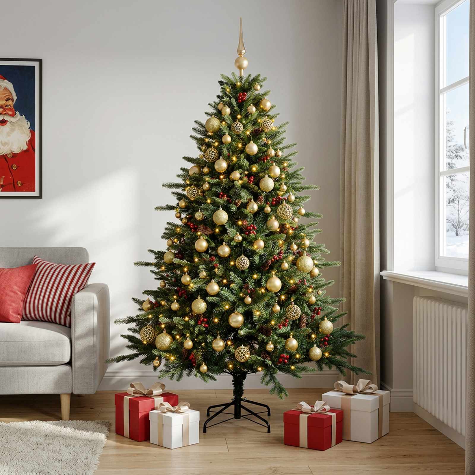 Umetna božična jelka z bučko 240 cm 300 LED Toplo bela