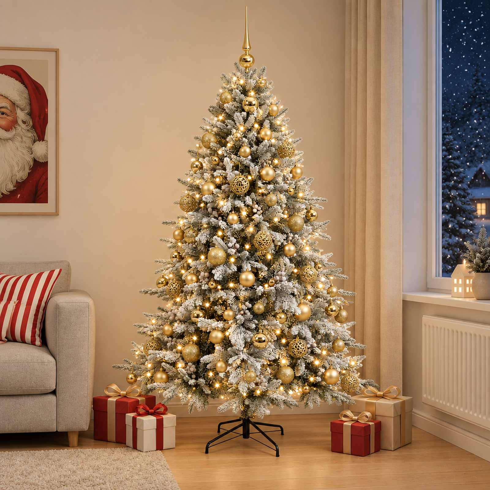 Umetna božična jelka z bučko 180 cm 300 LED Toplo bela