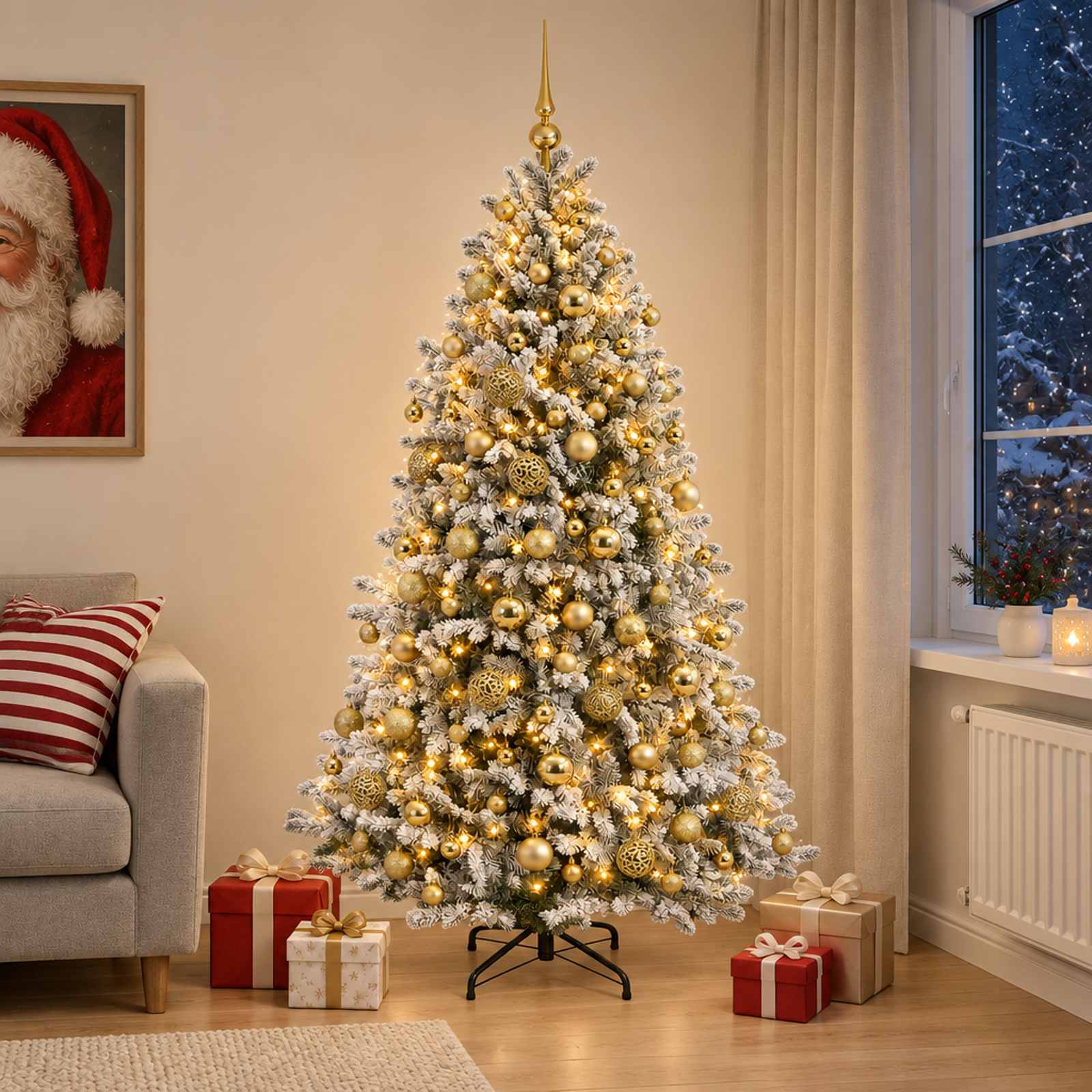 Umjetno božično drevo z okrasnimi kroglami 180 cm 300 LED
