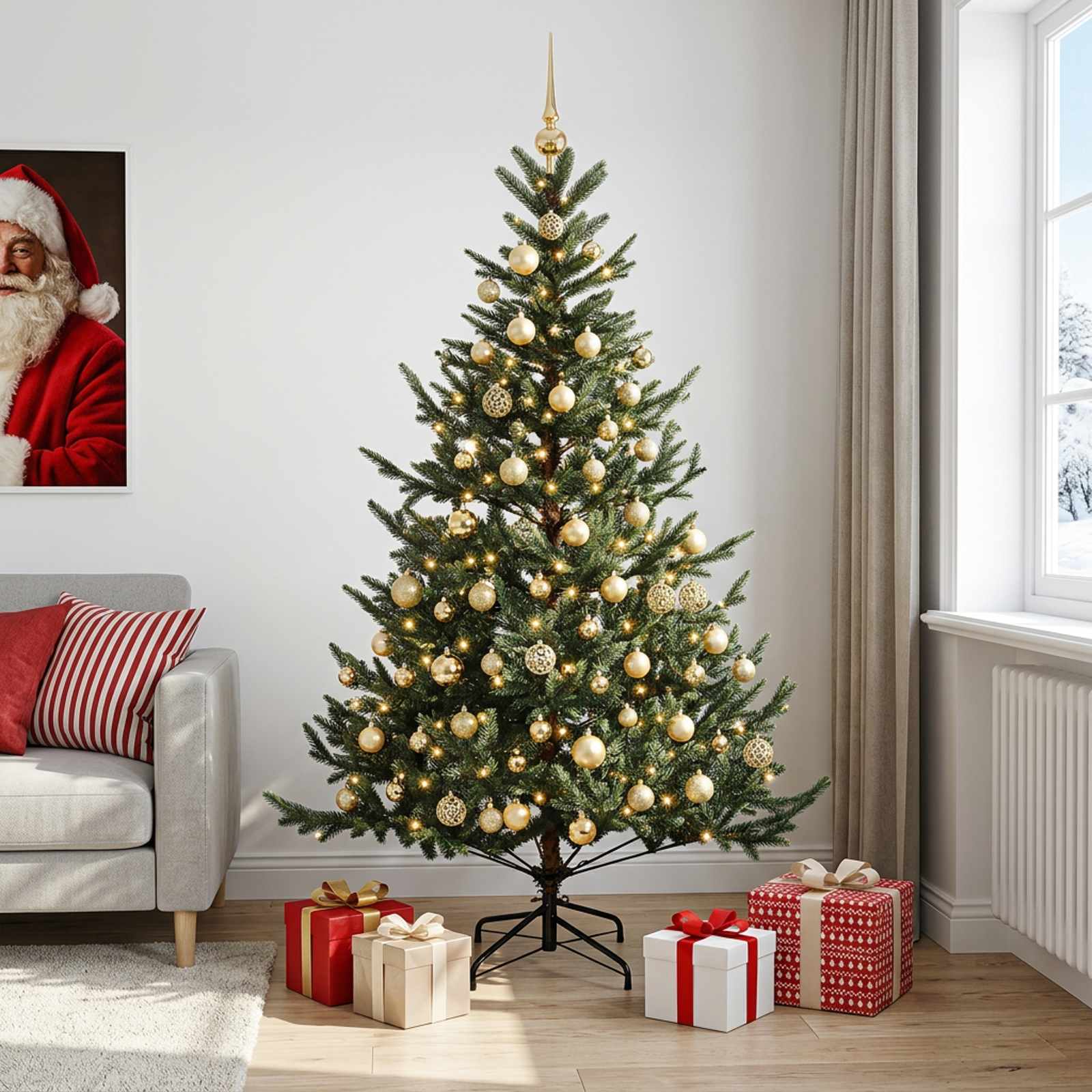 vidaXL Kunstigt juletræ med julekugle 180 cm 300 LED'er Varm hvid
