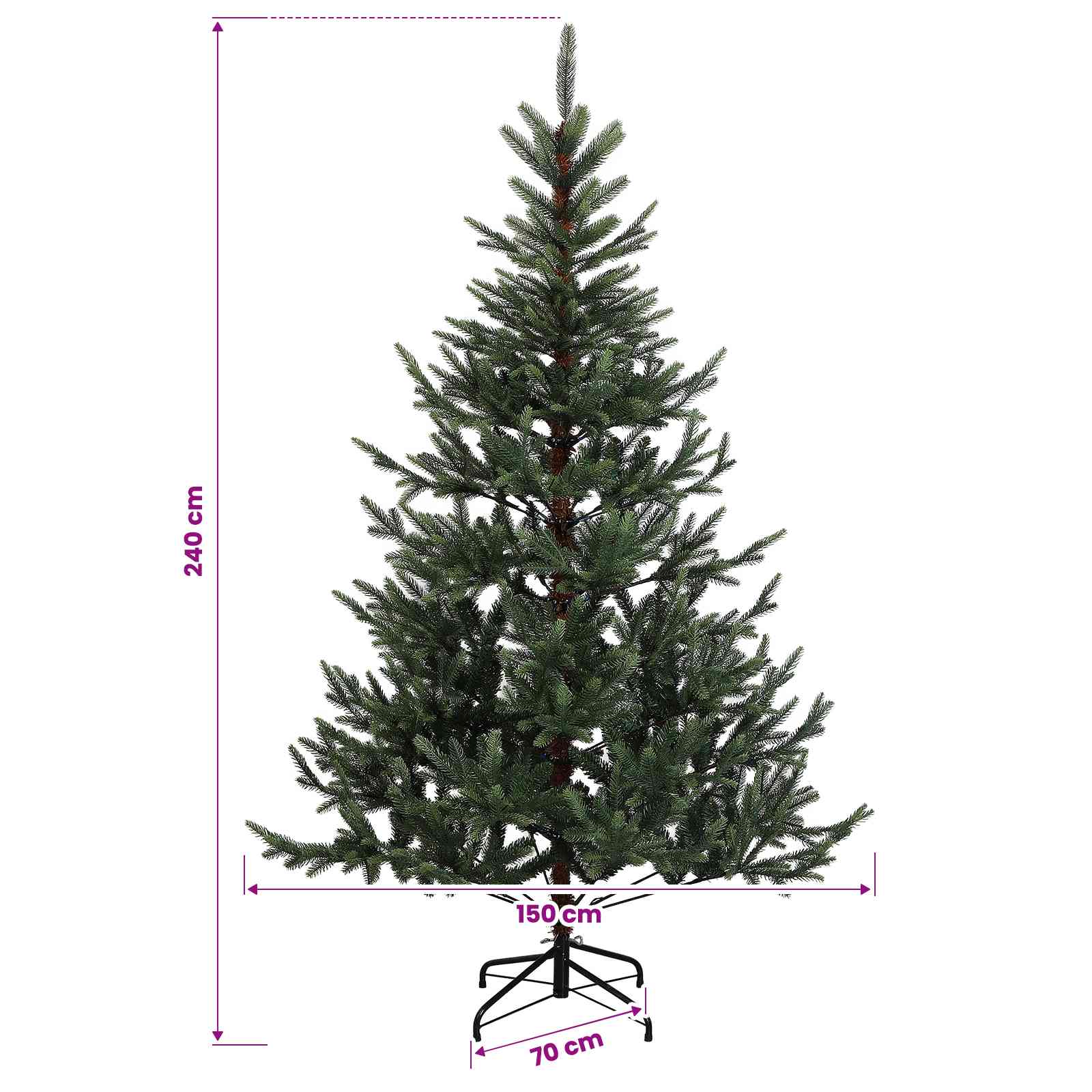 Umetna božična jelka z bučko 240 cm 300 LED Toplo bela