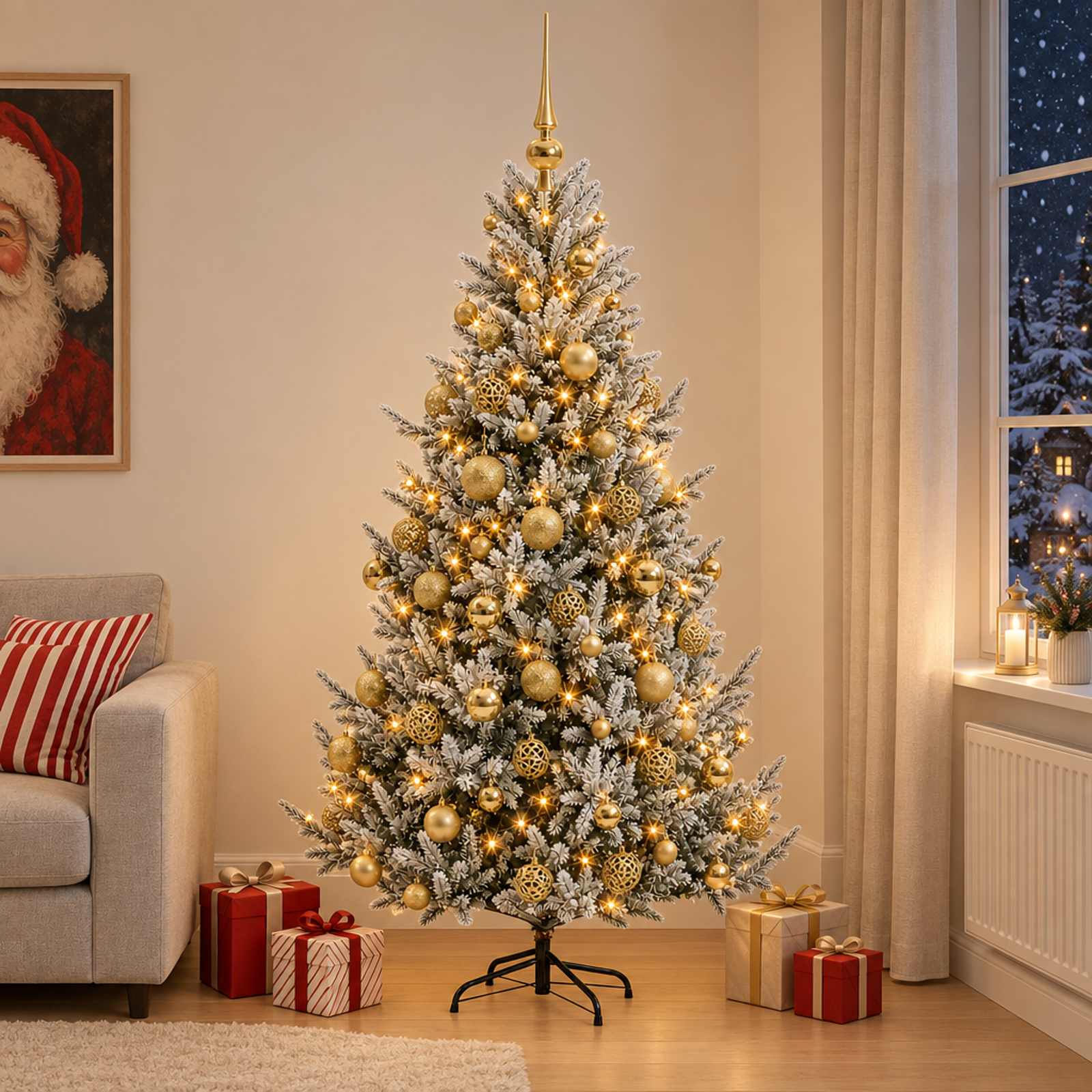 Umetna božična jelka z bučko 210 cm 300 LED Toplo bela
