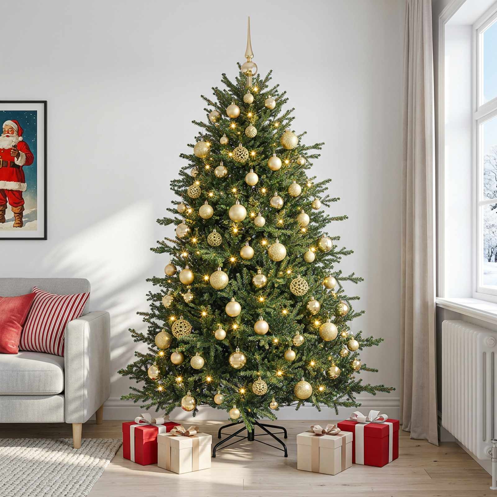 Umetna božična jelka z bučko 180 cm 300 LED Toplo bela