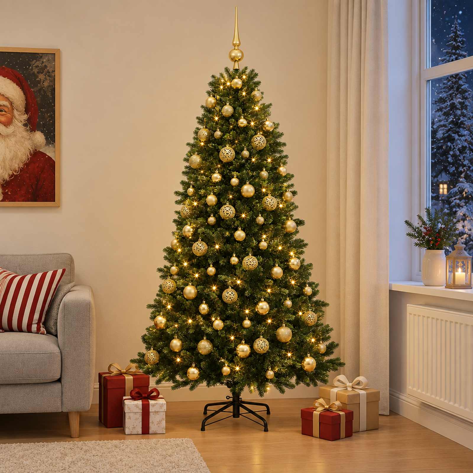 Umjetno božično drevo z okrasnimi kroglami 210 cm 300 LED