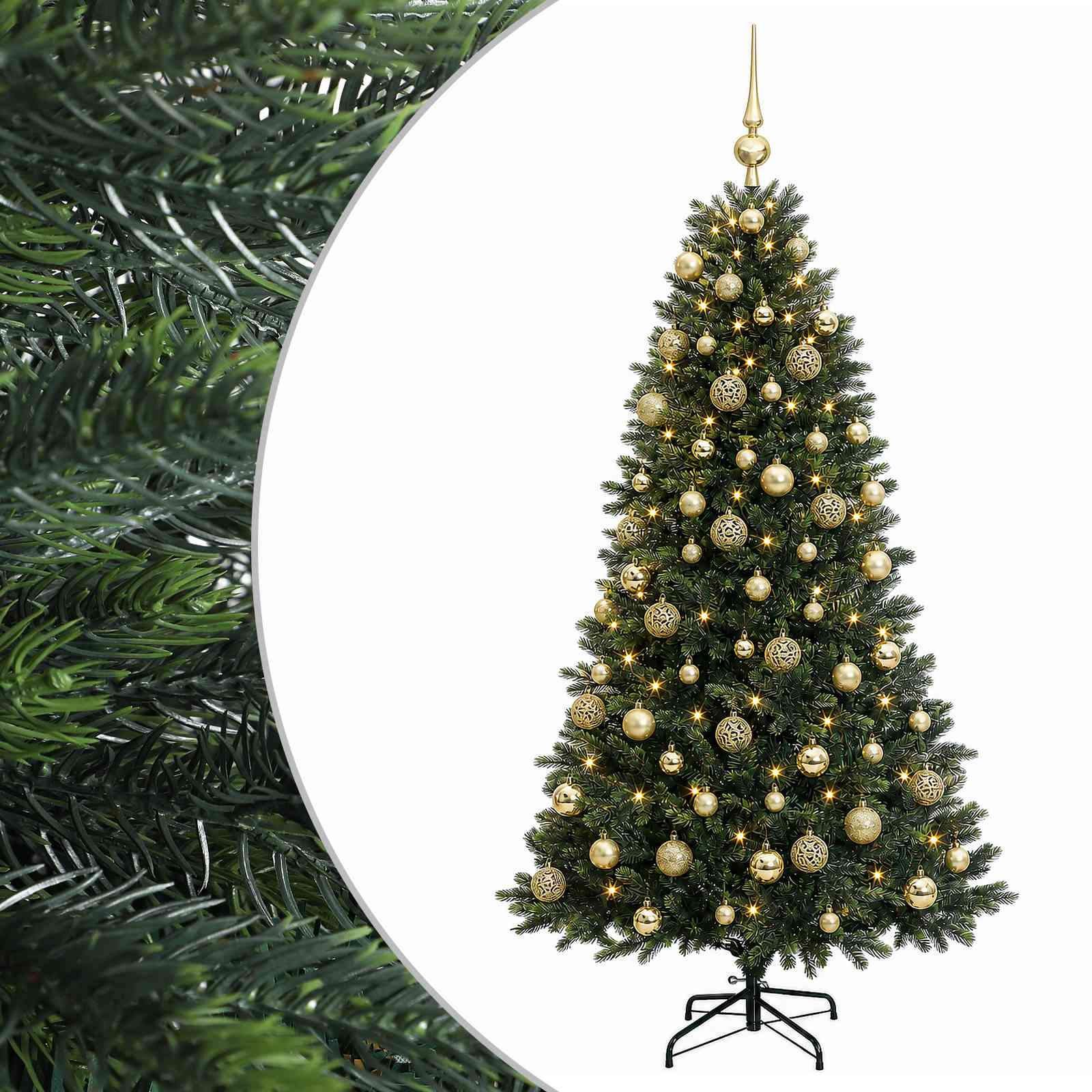 vidaXL Brad de Crăciun artificial cu globuri 210 cm 300 LED-uri