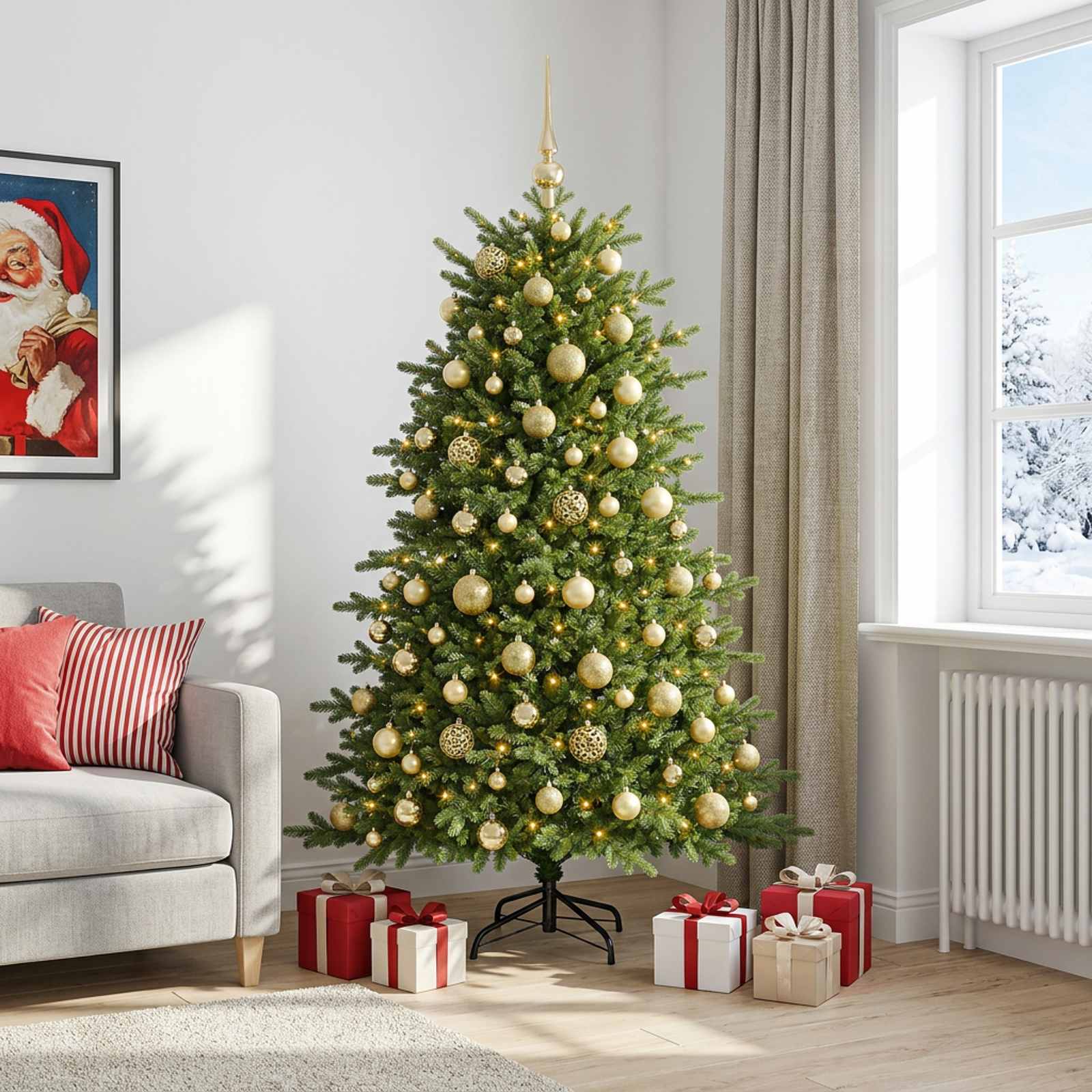 Umetna božična jelka z bučko 210 cm 300 LED Toplo bela