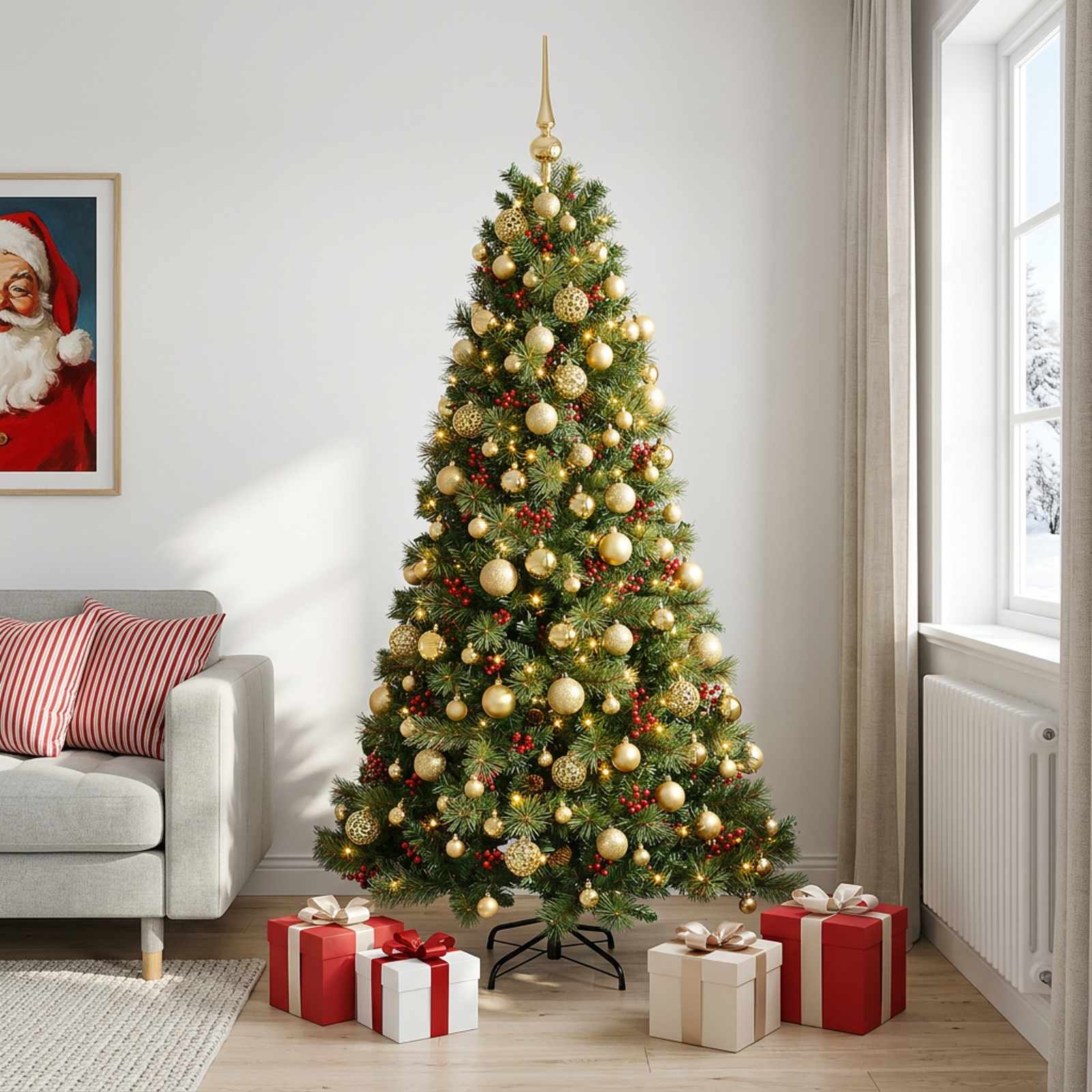 Umetna božična jelka z bučko 240 cm 300 LED Toplo bela