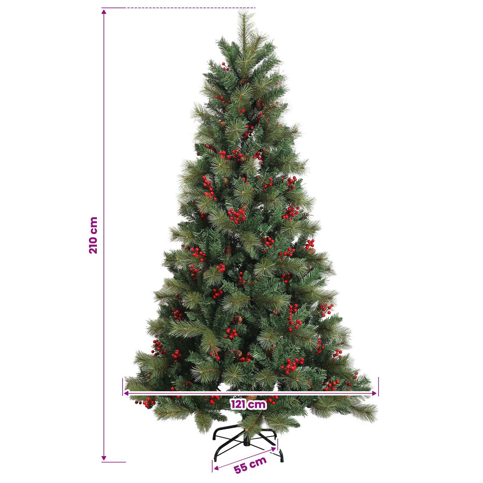 Umetna božična jelka z bučko 210 cm 300 LED Toplo bela