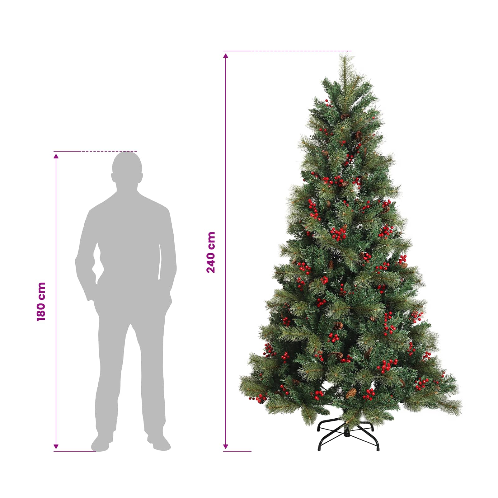 Umetna božična jelka z bučko 240 cm 300 LED Toplo bela