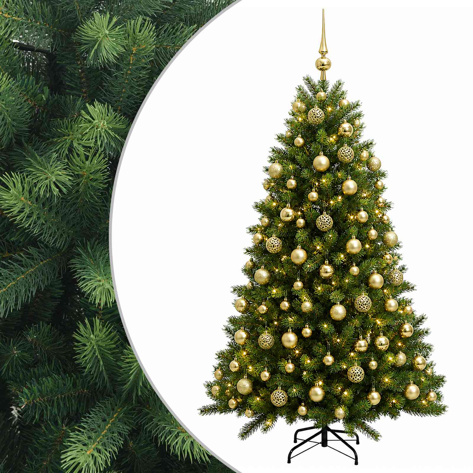 Umjetno božično drevo z okrasnimi kroglami 210 cm 300 LED