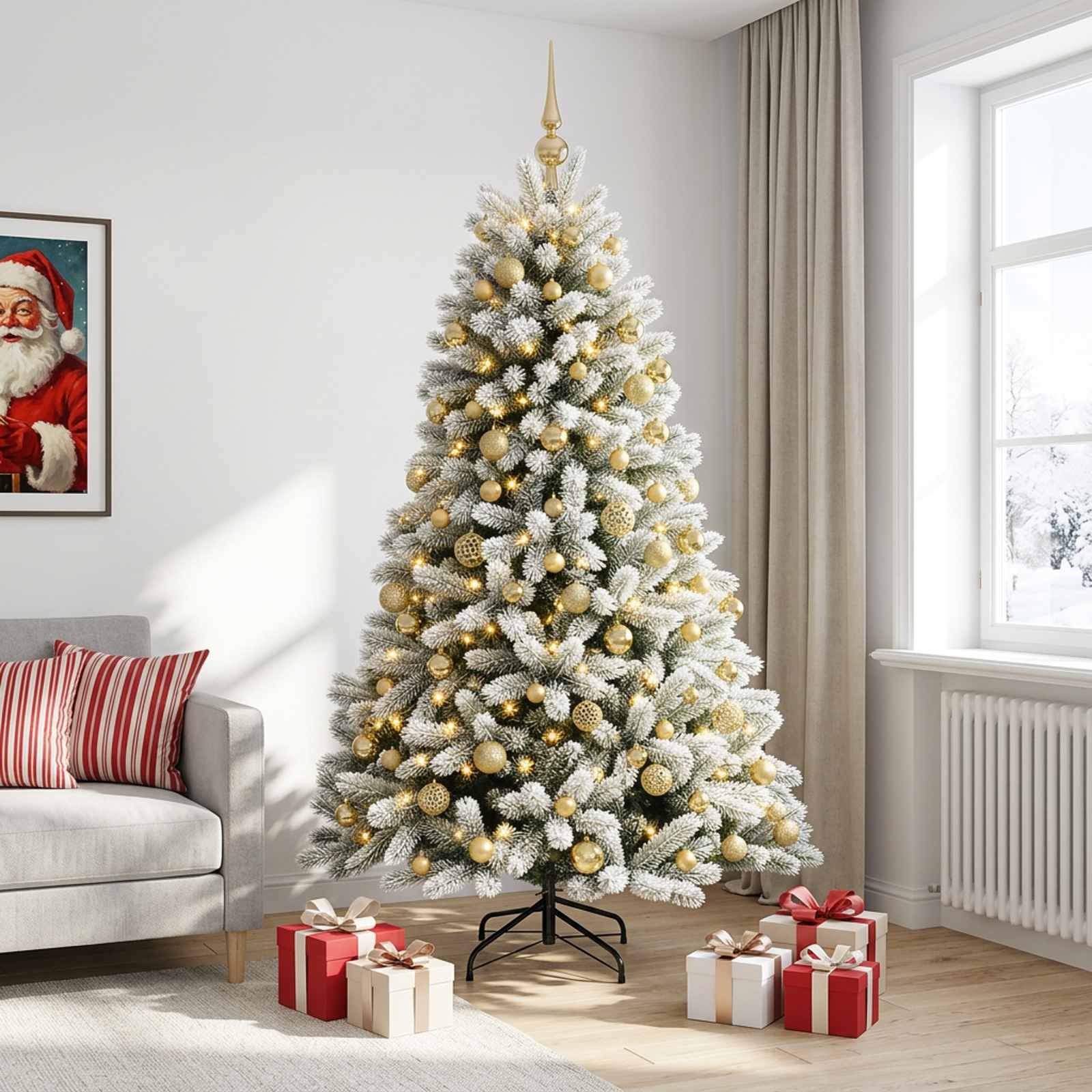 Umjetno božično drevo z okrasnimi kroglami 180 cm 300 LED