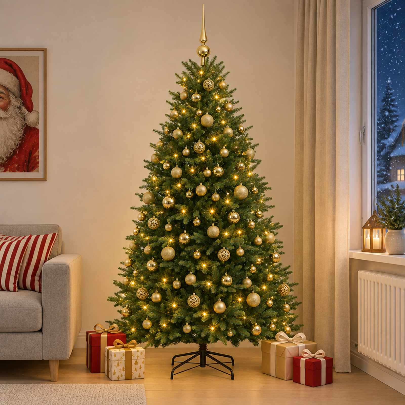 vidaXL - Kunstkerstboom - met - Ballen - 240 - cm - 300 - LED's - Warmwit