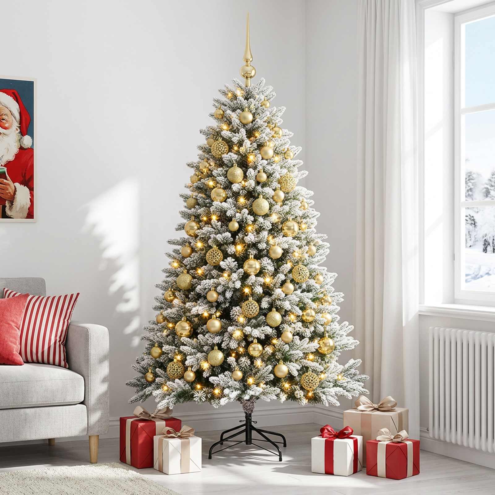 Umjetno božično drevo z okrasnimi kroglami 180 cm 300 LED