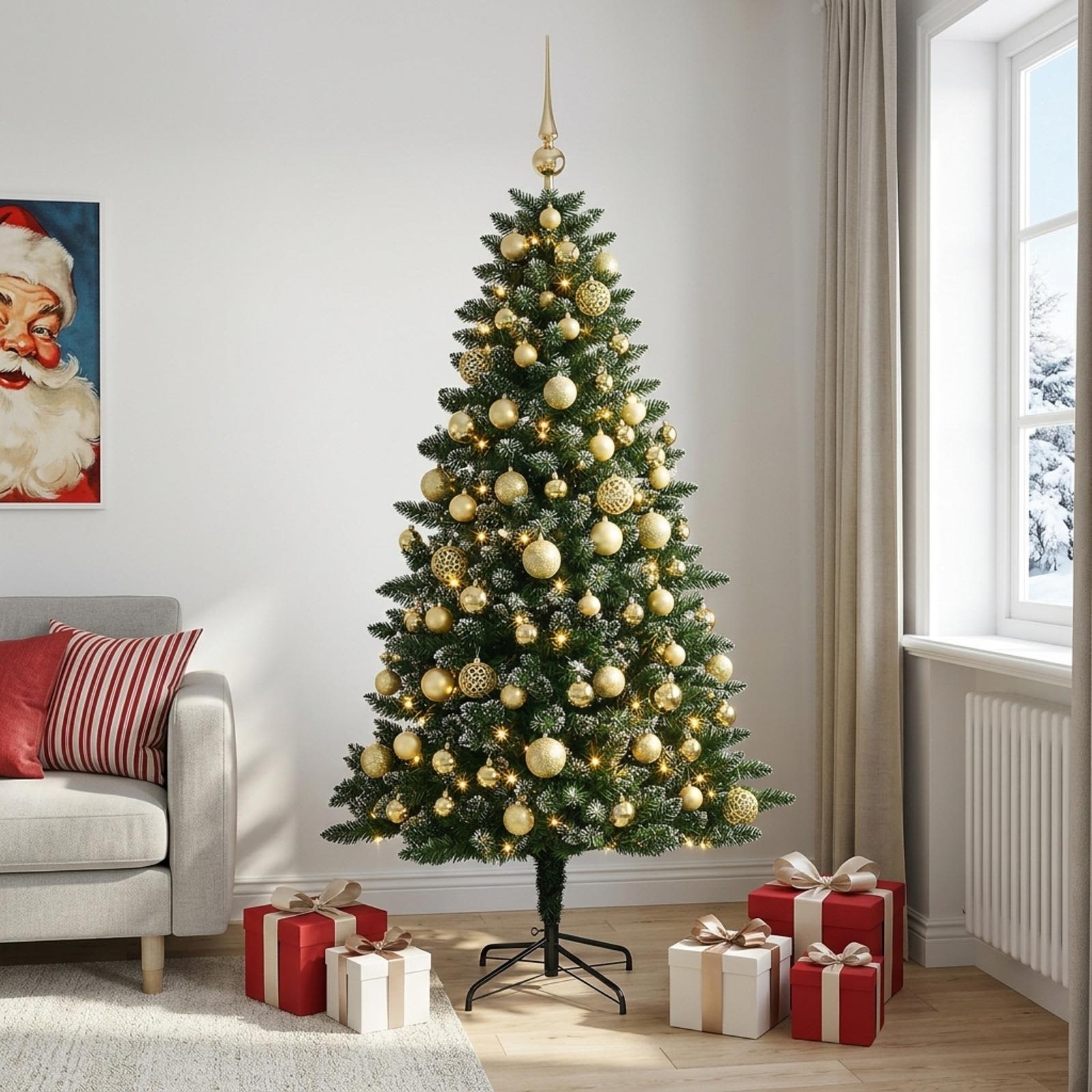 Umjetno božično drevo z okrasnimi kroglami 210 cm 300 LED