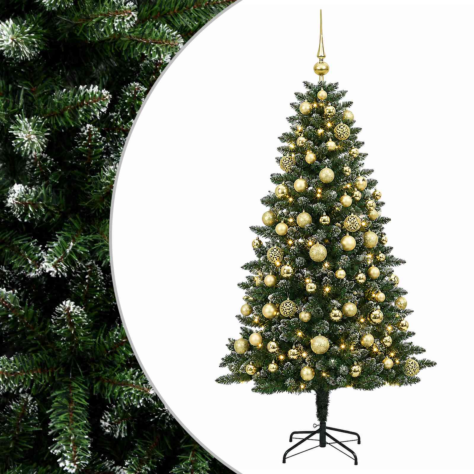 Umjetno božično drevo z okrasnimi kroglami 210 cm 300 LED