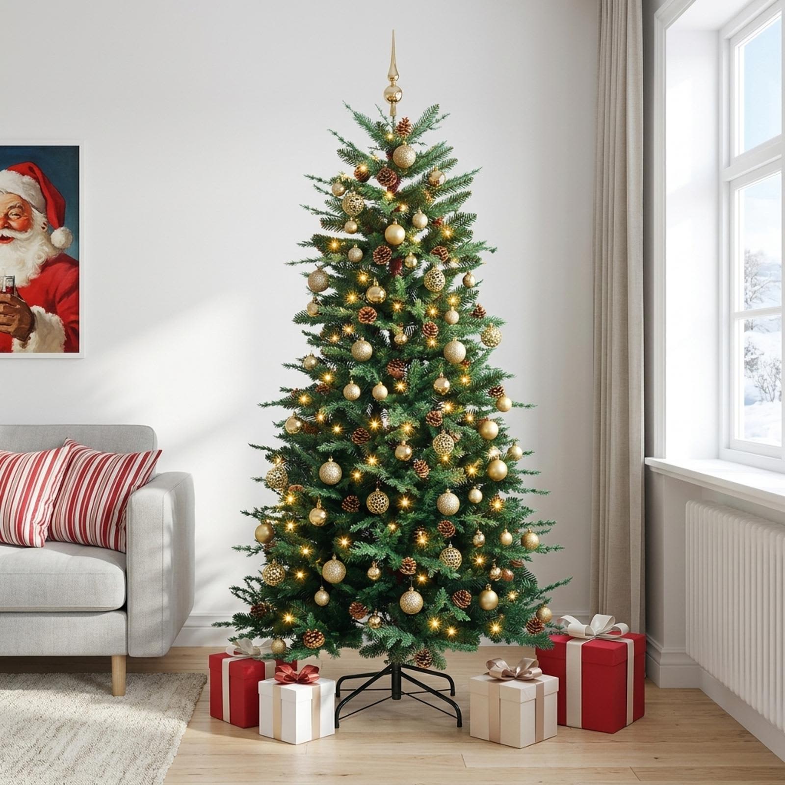 Umetna božična jelka z bučko 240 cm 300 LED Toplo bela