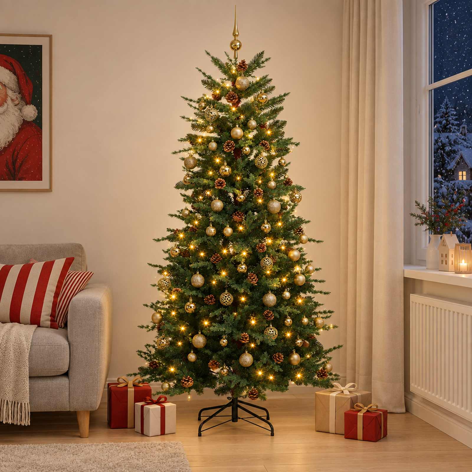 Umetna božična jelka z bučko 240 cm 300 LED Toplo bela