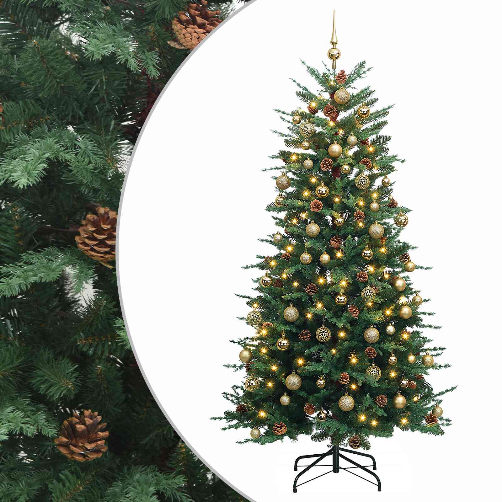 Umetna božična jelka z bučko 180 cm 300 LED Toplo bela