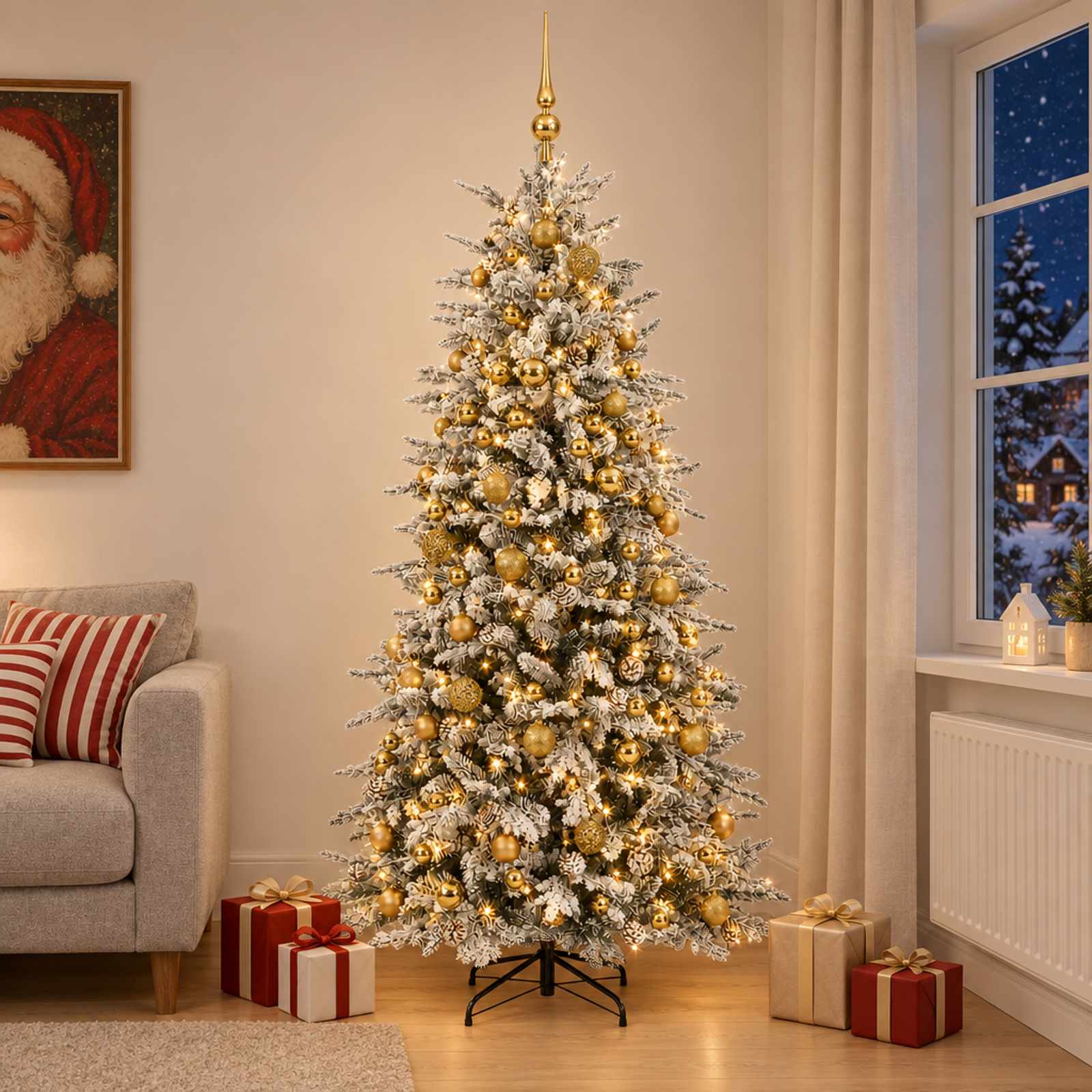 Umetna božična jelka z bučko 240 cm 300 LED Toplo bela