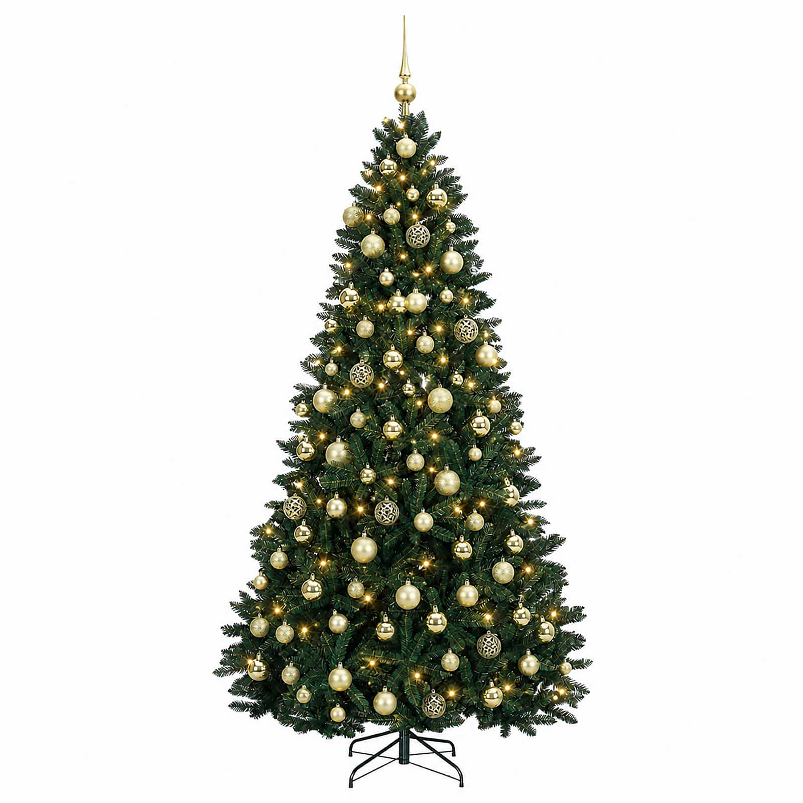 vidaXL Kunstkerstboom donkergroen met kerstballen 180 cm 300 LED's groen, foto 4