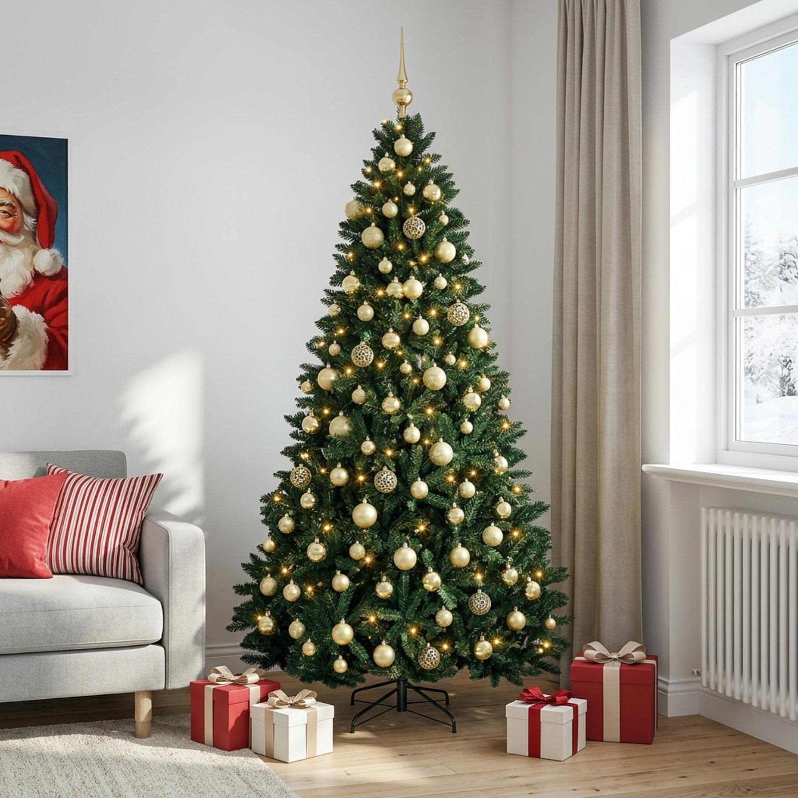 Umetna božična jelka, temno zelena, z bunkicami 240 cm 300 LED