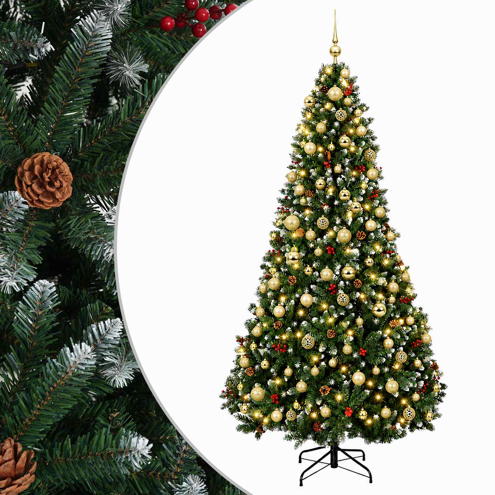 vidaXL Brad de Crăciun artificial verde cu globuri 210 cm 300 LED-uri