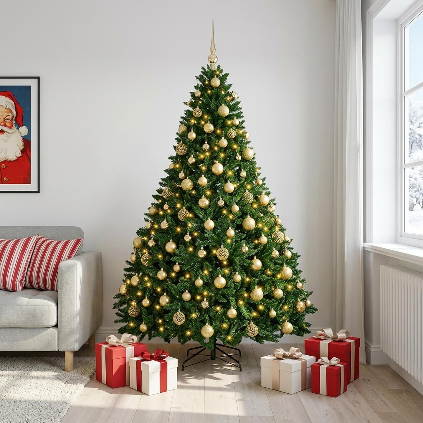 vidaXL Kunstkerstboom middengroen met kerstbal 240 cm 300 LED's groen, foto 2