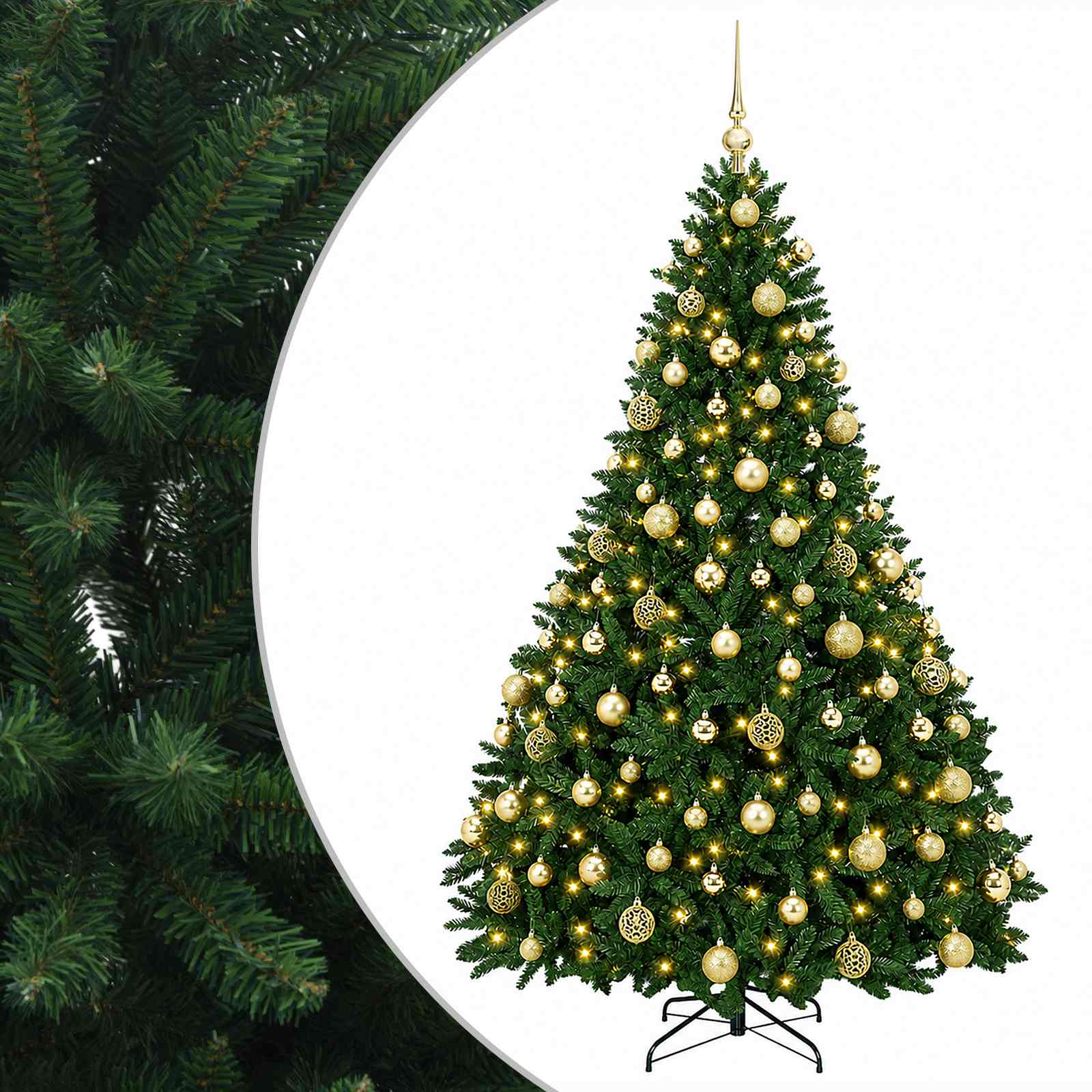 vidaXL Kunstkerstboom middengroen met kerstbal 240 cm 300 LED's groen, foto 3