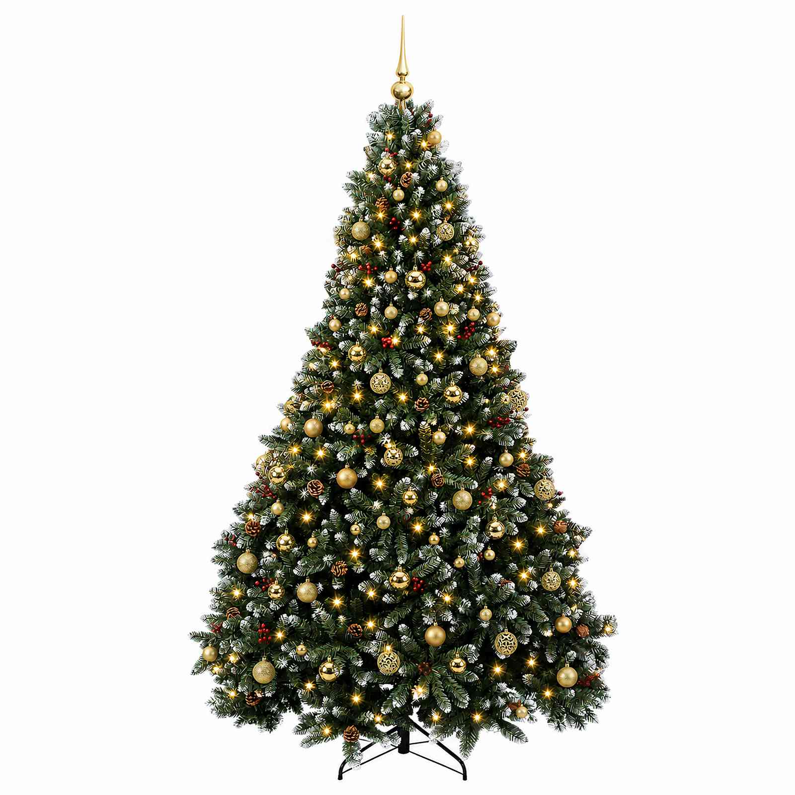 Umetno božično drevo, zeleno, z okraski 210 cm 300 LED