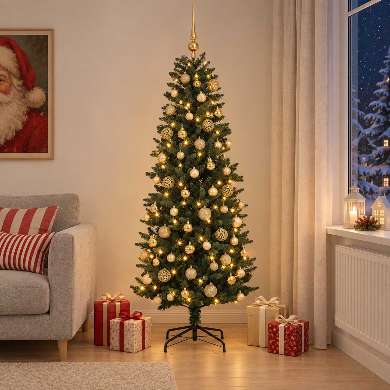 Umjetno božično drevo z okrasnimi kroglami 210 cm 300 LED