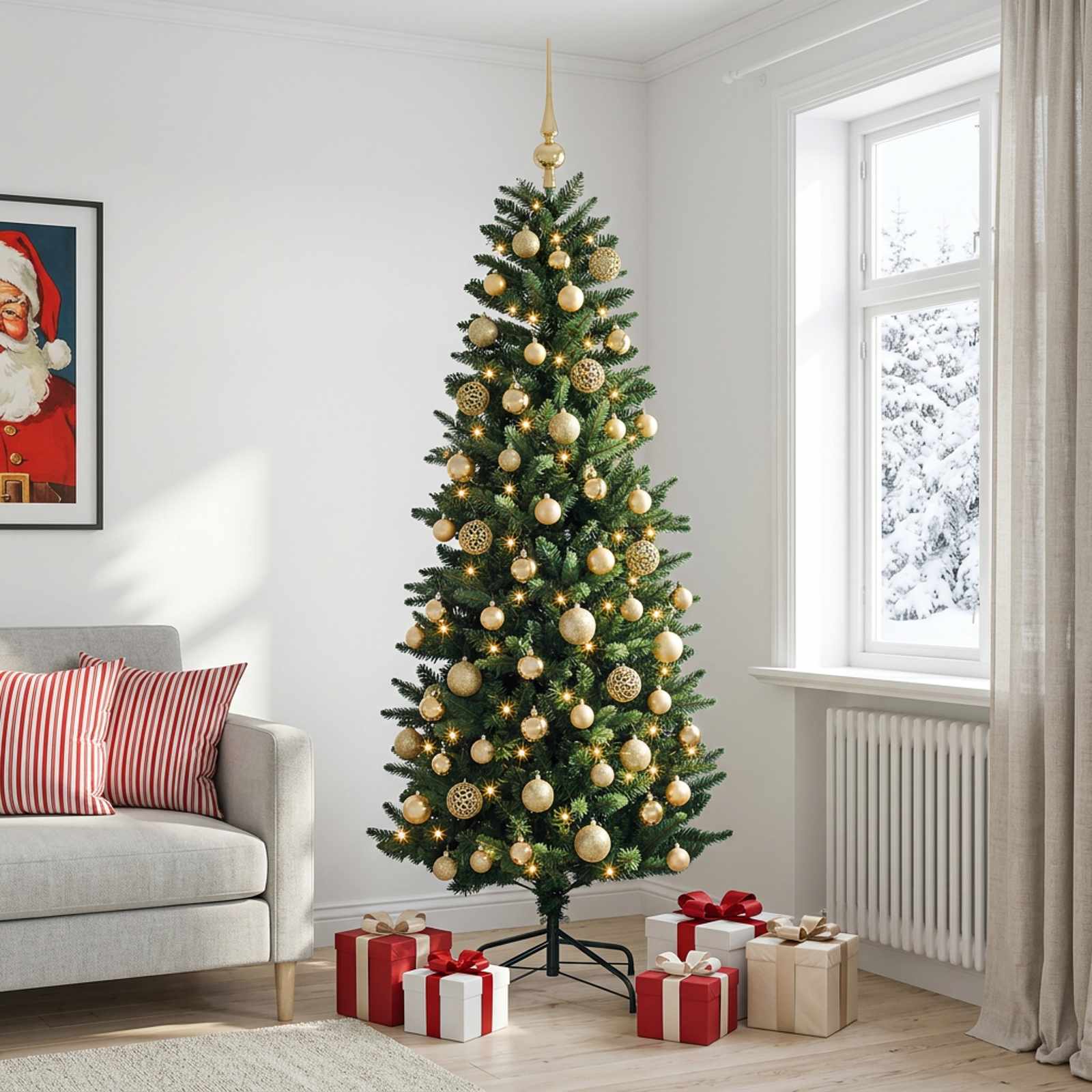 Umjetno božično drevo z okrasnimi kroglami 210 cm 300 LED