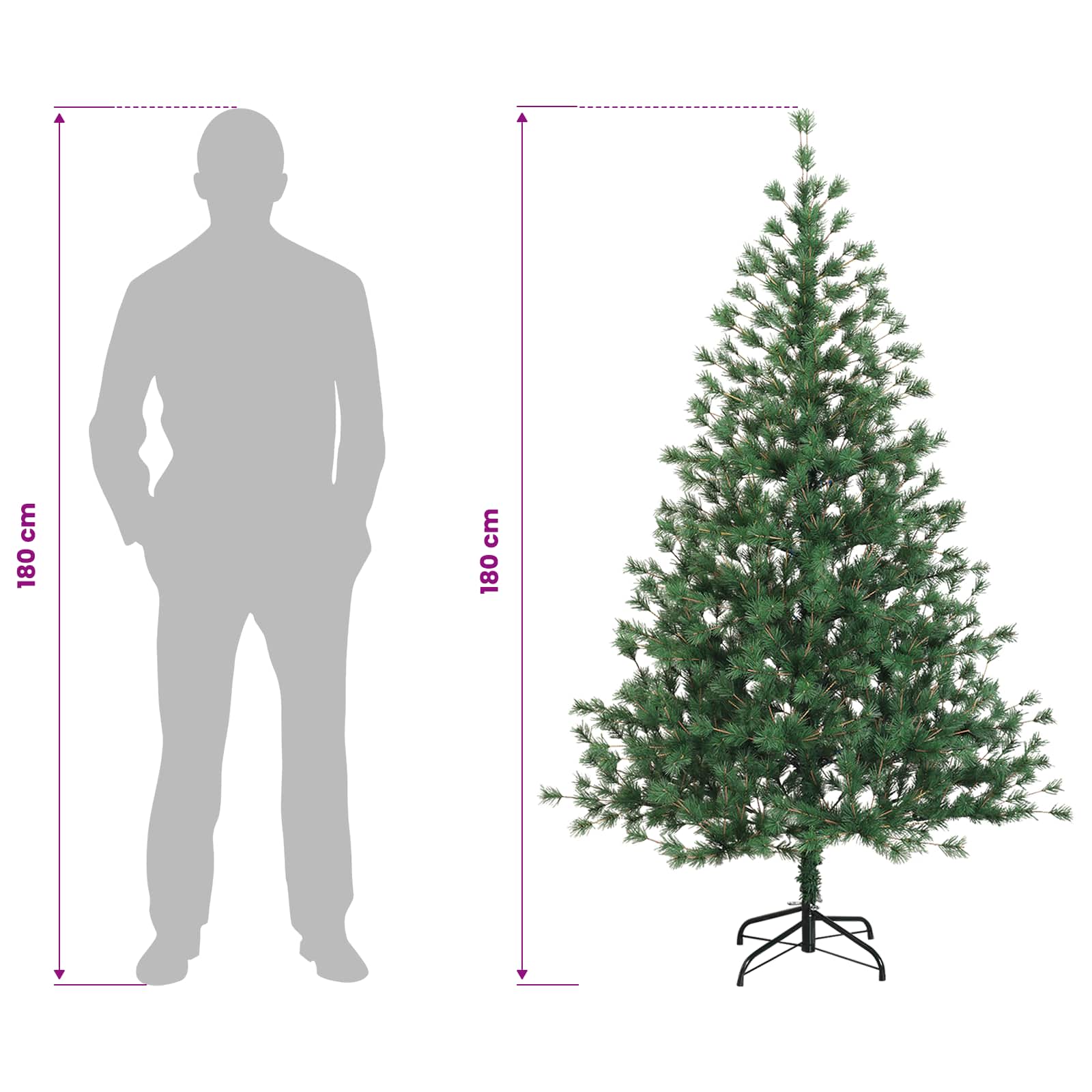 Umetna božična jelka z bučko 180 cm 300 LED Toplo bela