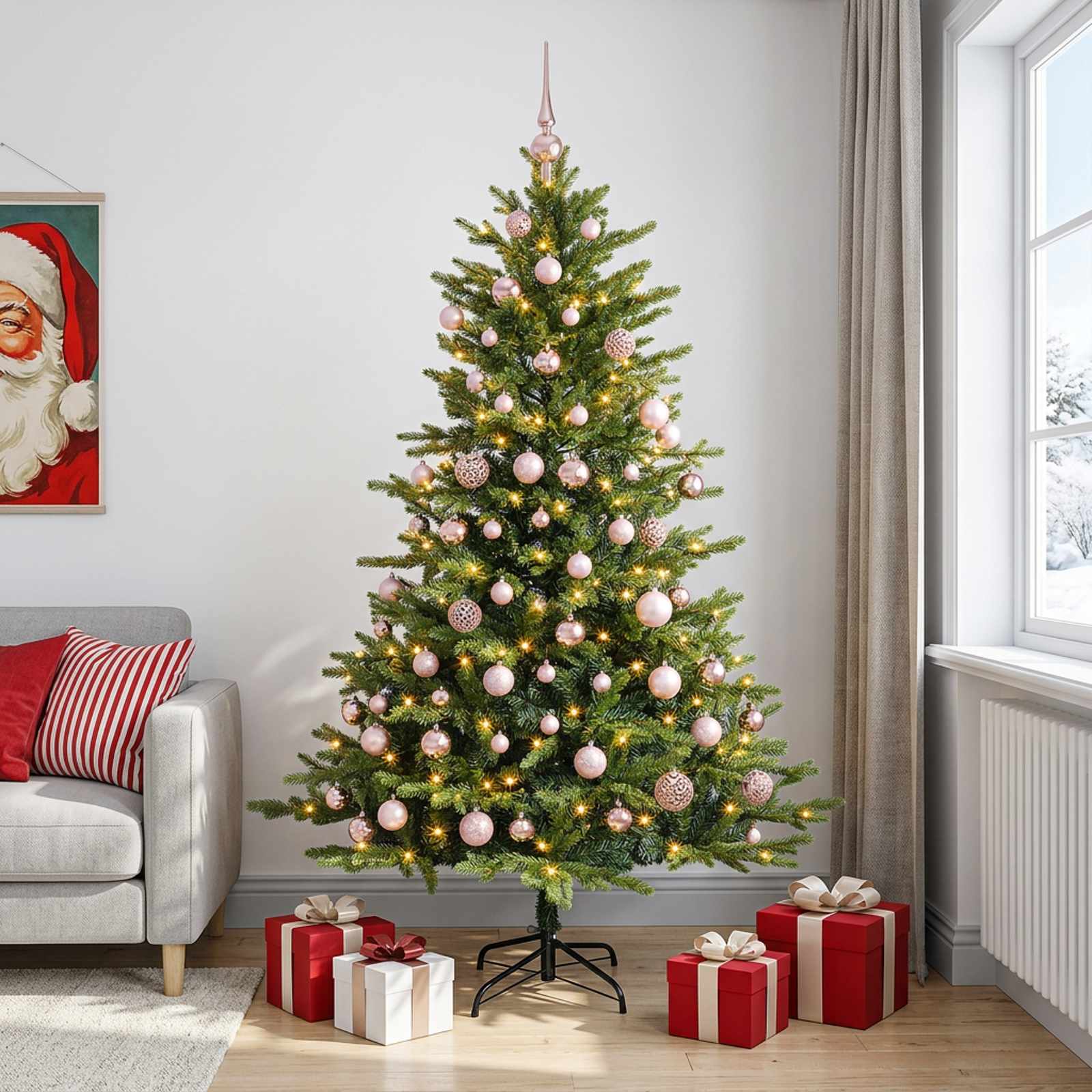 Umjetno božično drevo z okrasnimi kroglami 210 cm 300 LED