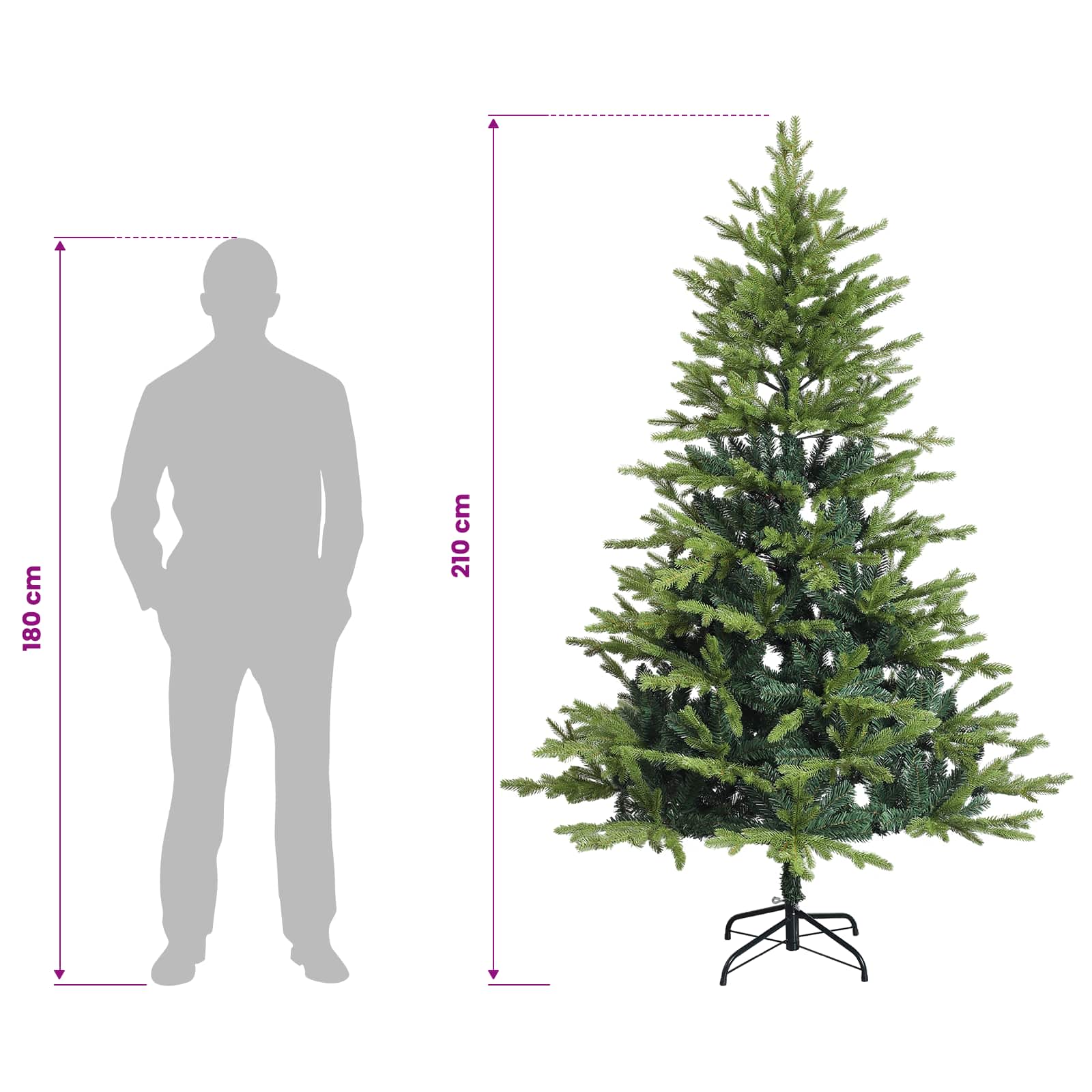 Umjetno božično drevo z okrasnimi kroglami 210 cm 300 LED