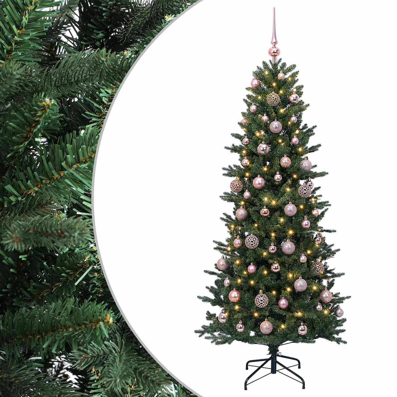 vidaXL Umelý vianočný stromček s vianočnými guľami 240 cm 300 LED