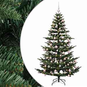 vidaXL Kunstkuusk koos j&otilde;ulukuuliga 210 cm 300 LED-i Soe valge