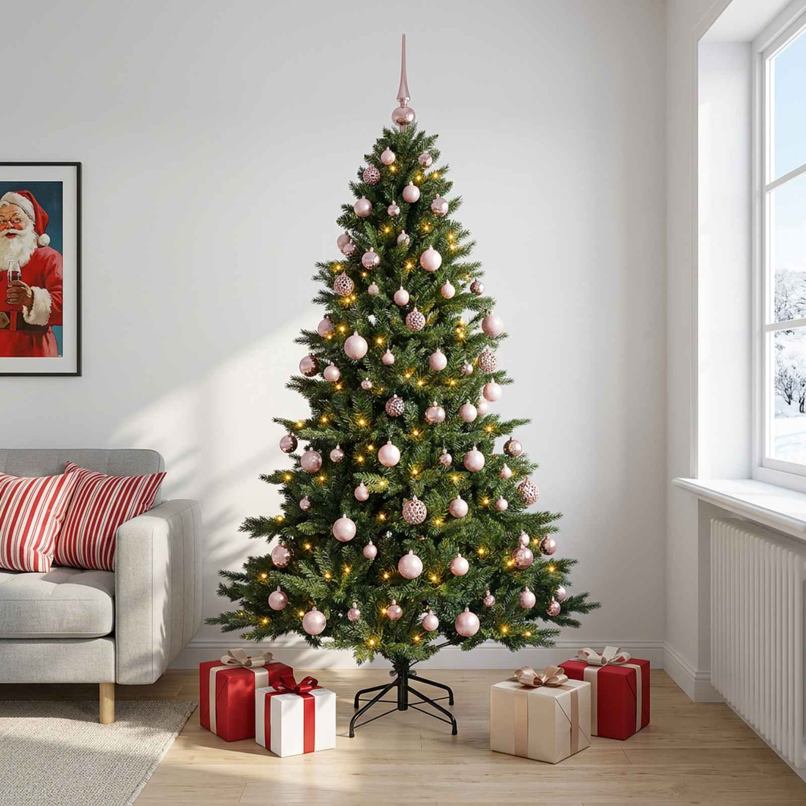 Umetna božična jelka z bučko 240 cm 300 LED Toplo bela