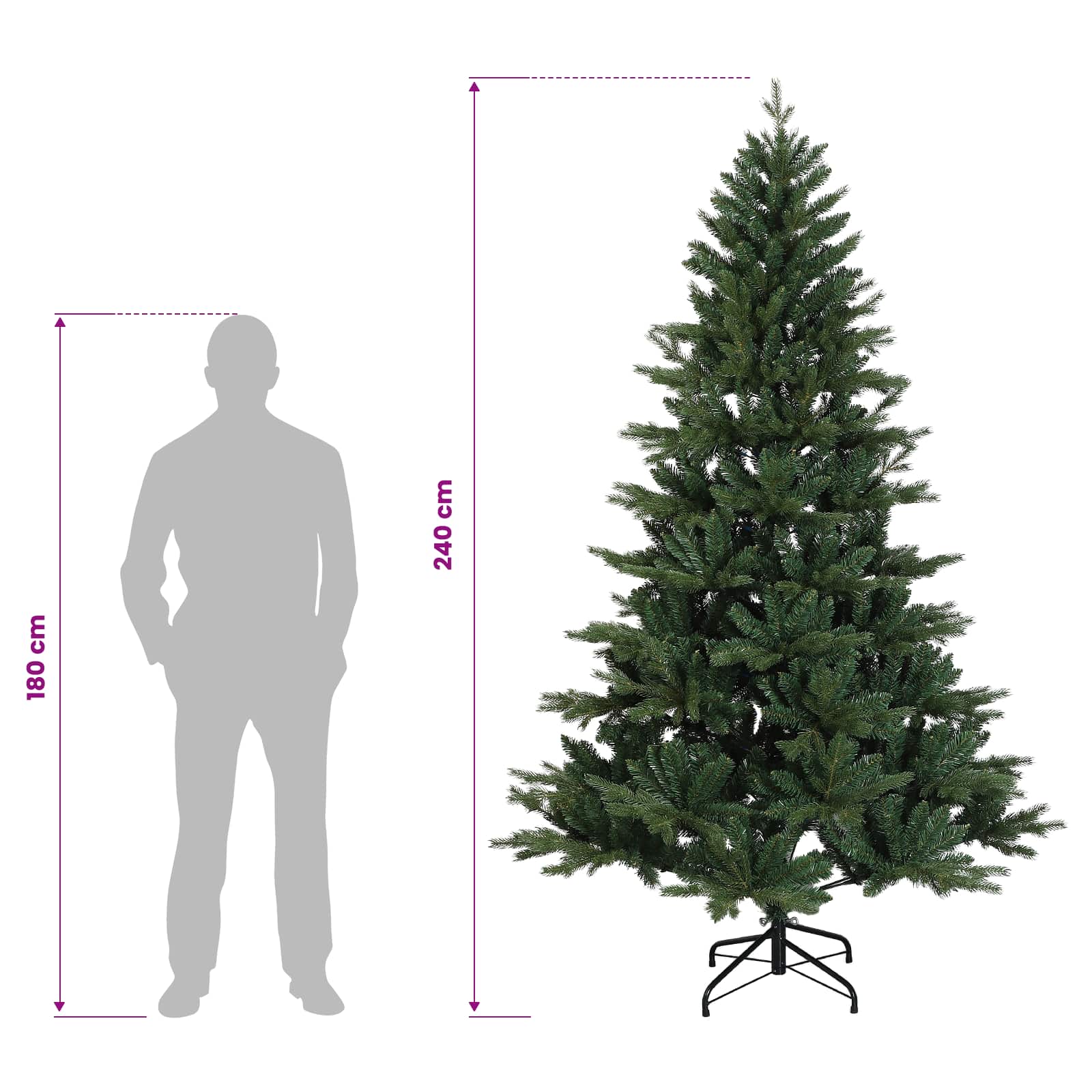 Umetna božična jelka z bučko 240 cm 300 LED Toplo bela