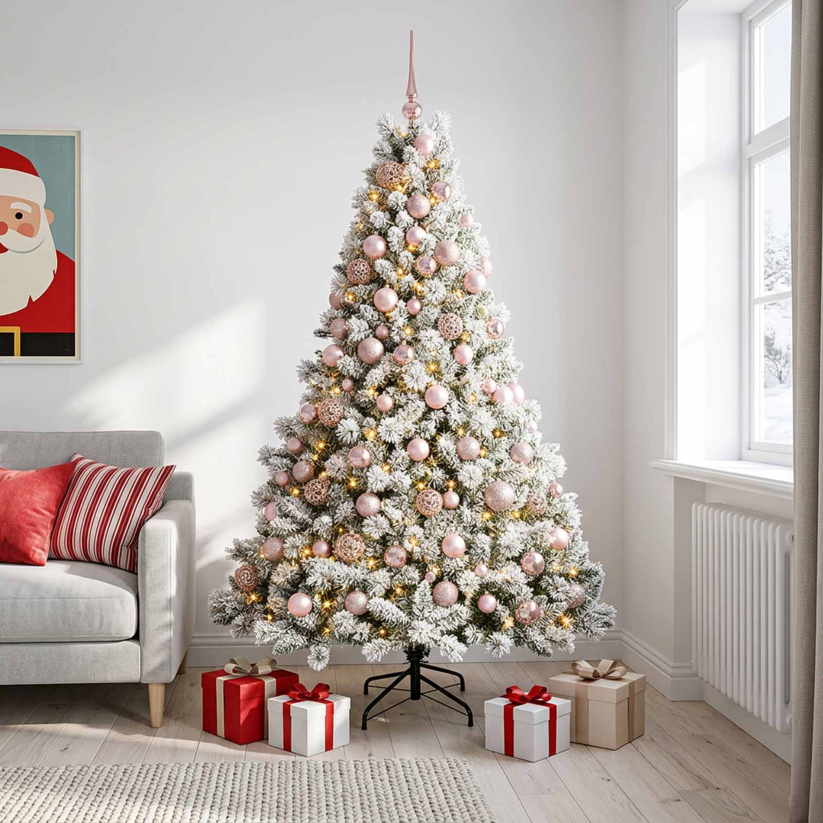 vidaXL Kunstig juletre med kuler 210 cm 300 LED-lys Varmhvit
