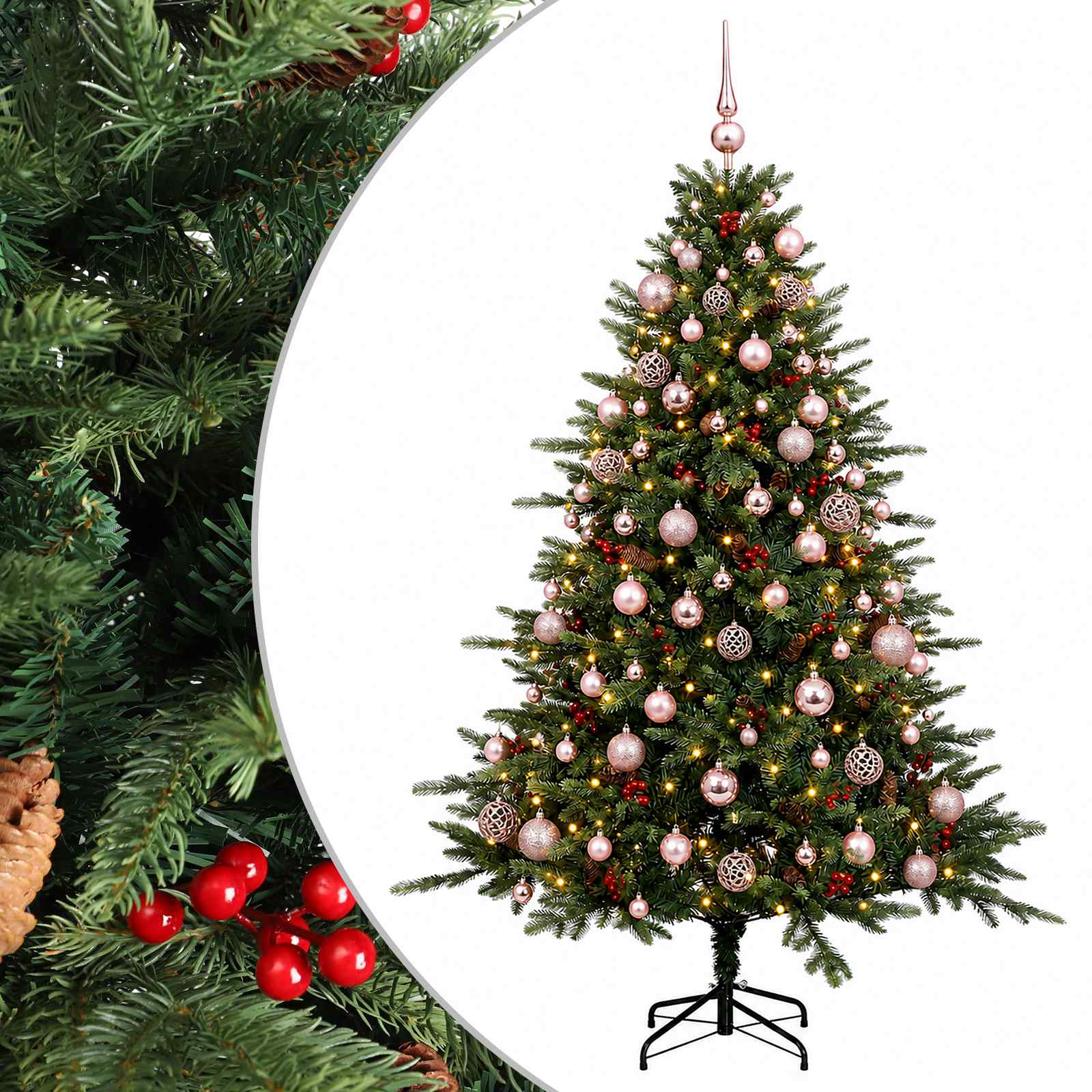 vidaXL Umelý vianočný stromček s vianočnými guľami 210 cm 300 LED