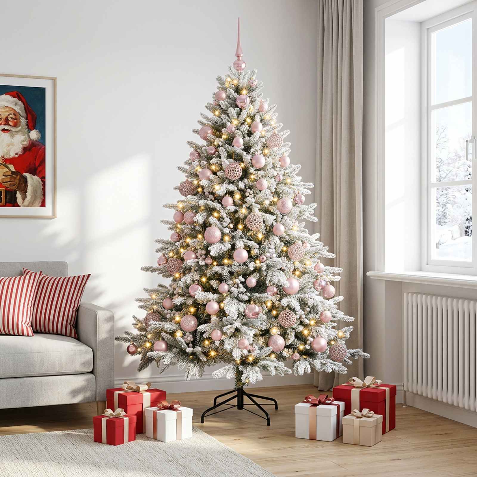vidaXL Kunstig juletre med julekuler 180 cm 300 LED-lys Varmhvit