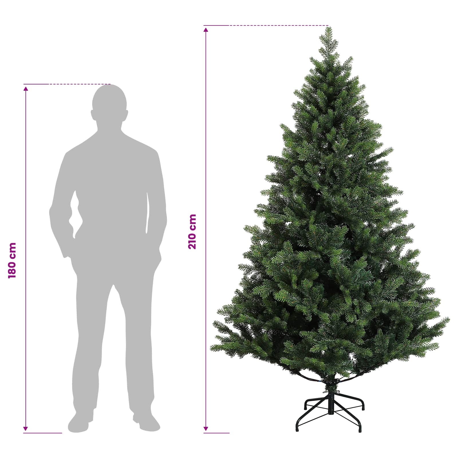 Umjetno božično drevo z okrasnimi kroglami 210 cm 300 LED